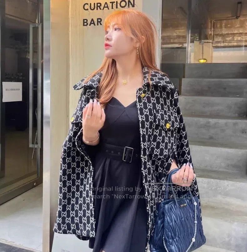 Gucci Gucci Black logo jacquard full print wool lapel cloak jack Size S / US 4 / IT 40 - 8 Thumbnail