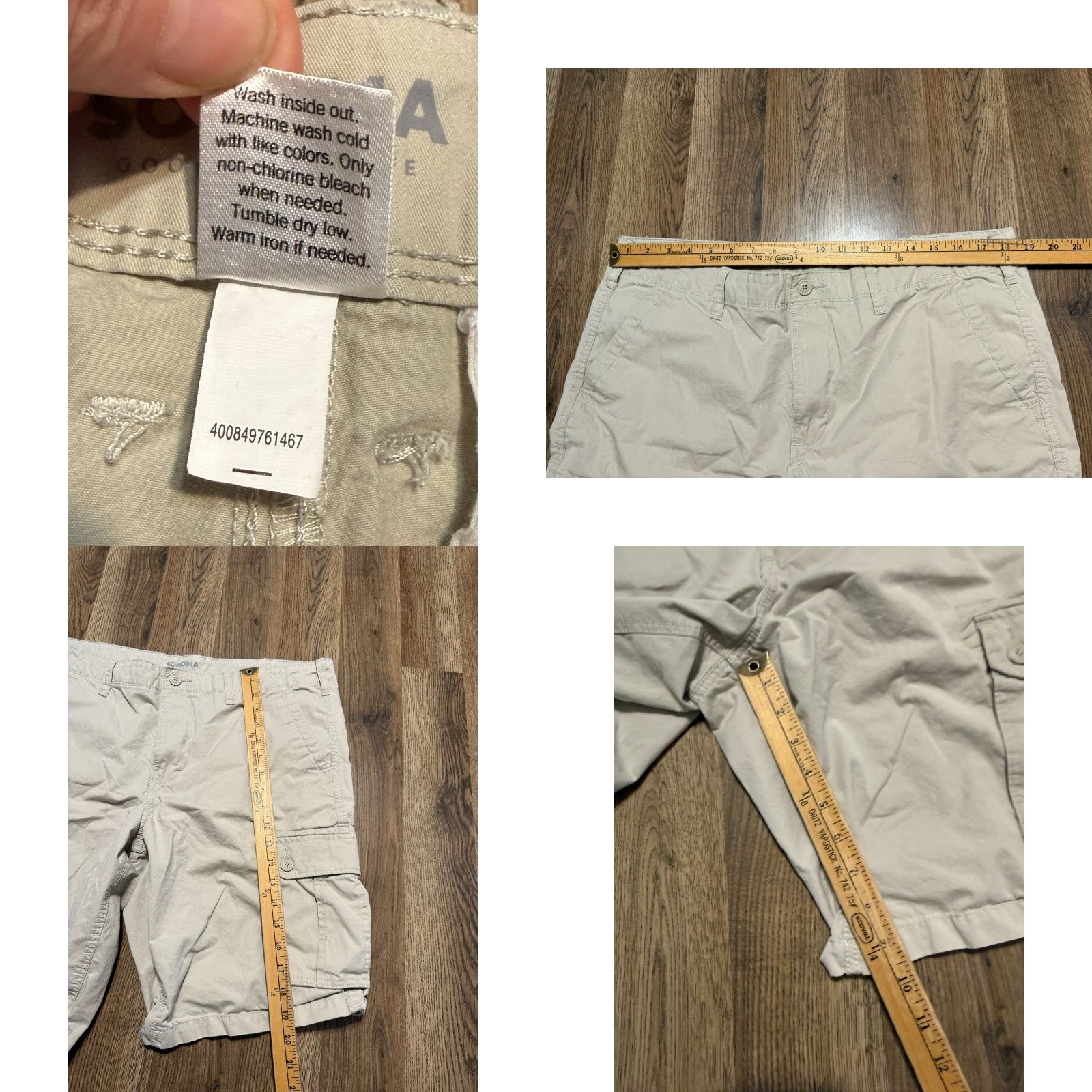 Vintage Sonoma Cargo Shorts Men's 38 Beige White Tan Multi Pockets Hiking Casual Regular Cotton Size US 38 / EU 54 - 8 Thumbnail