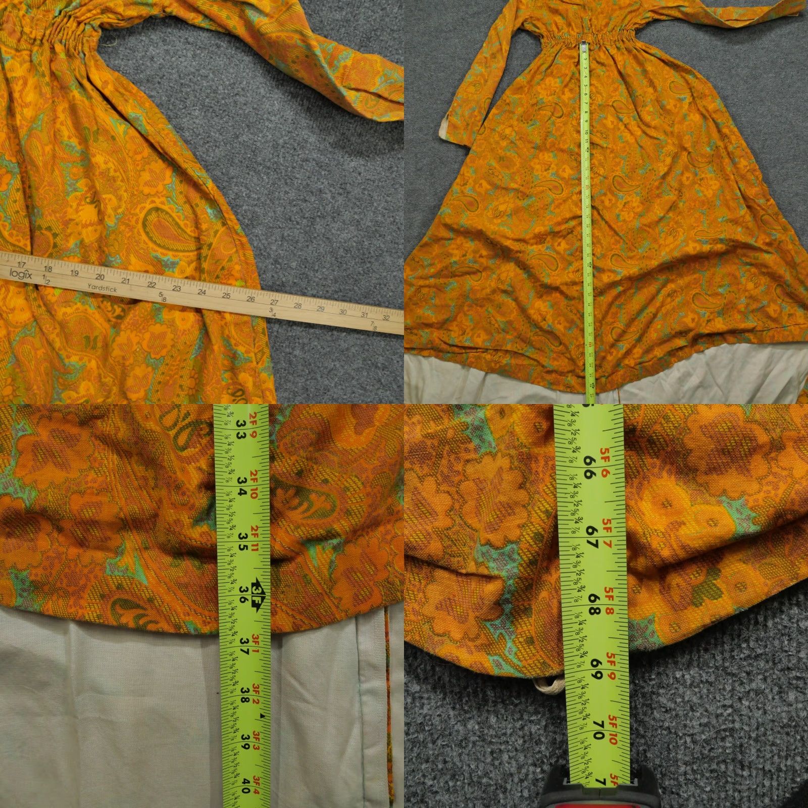 Vintage VINTAGE Handmade Dress Womens Yellow Orange Paisley Long High Low Hippie 60s 70s Sundress Small Regular Women's Size S / US 4 / IT 40 - 8 Thumbnail
