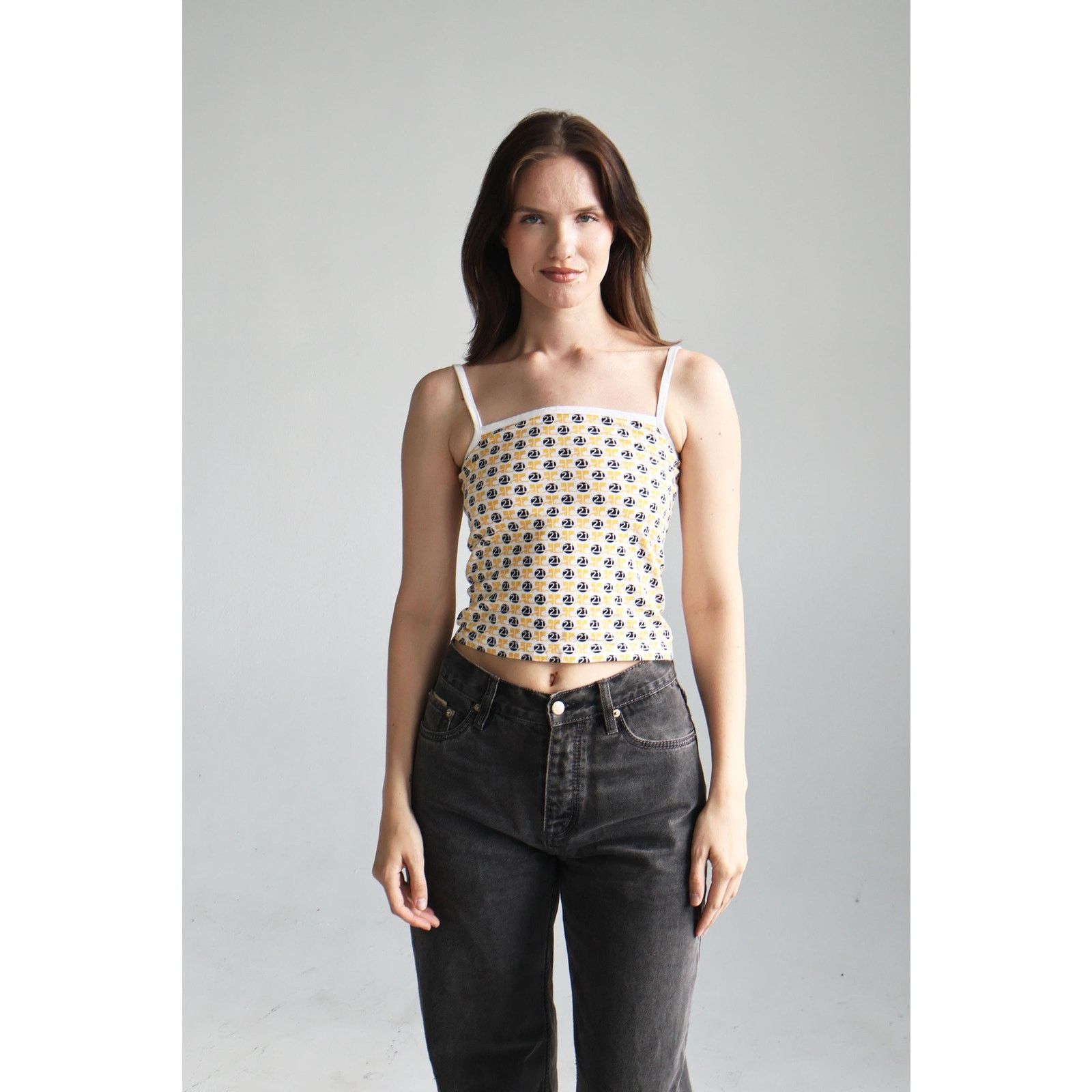 Courreges Vintage Courrèges Yellow + Navy 21 Logo Cotton Tank Size XS / US 0-2 / IT 36-38 - 2 Thumbnail