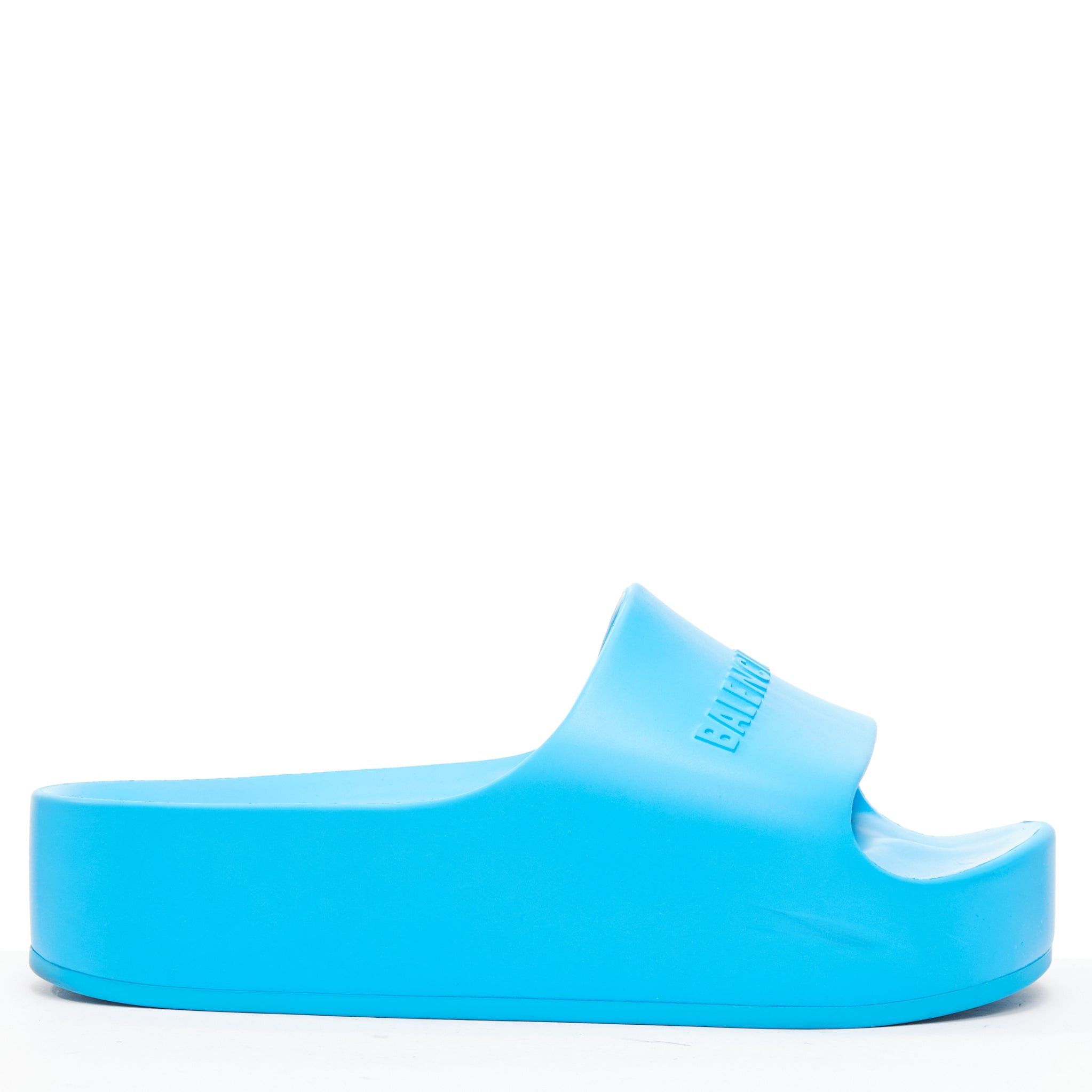 Balenciaga BALENCIAGA sky blue logo embossed rubber platform chunky slides EU38 Size US 8 / IT 38 - 1 Thumbnail