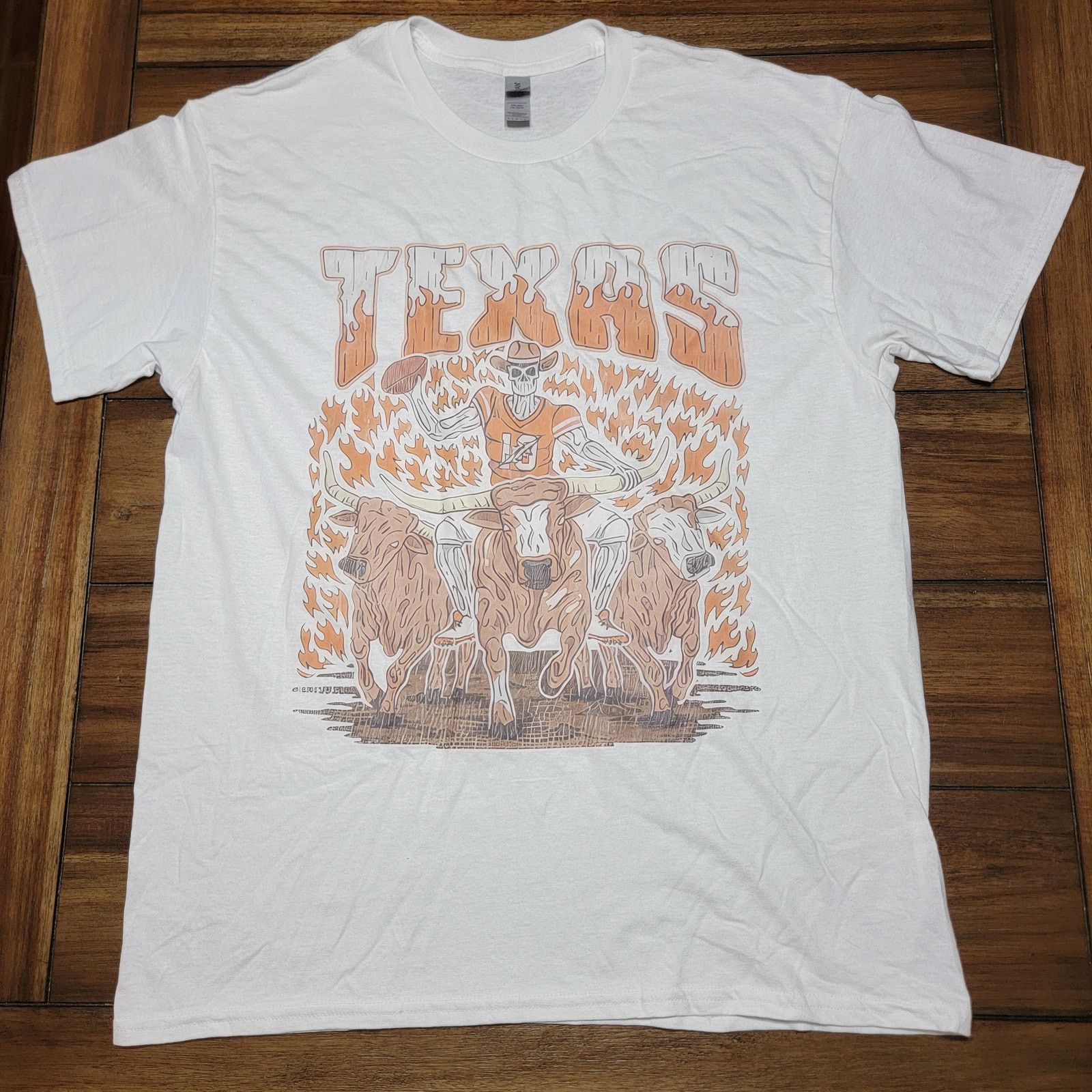 Gildan UT Texas Unisex Tee (Gildan) Skeleton Bulls Flames - Large Size US L / EU 52-54 / 3 - 1 Thumbnail