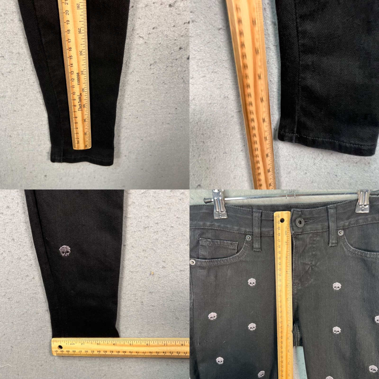 Vintage Modern Saints Womens Jeans Skinny Black 1 Skull Embroidery Denim 5-Pocket Rise Low Inseam 28in XS? Size 25" / US 0 / IT 36 - 8 Thumbnail