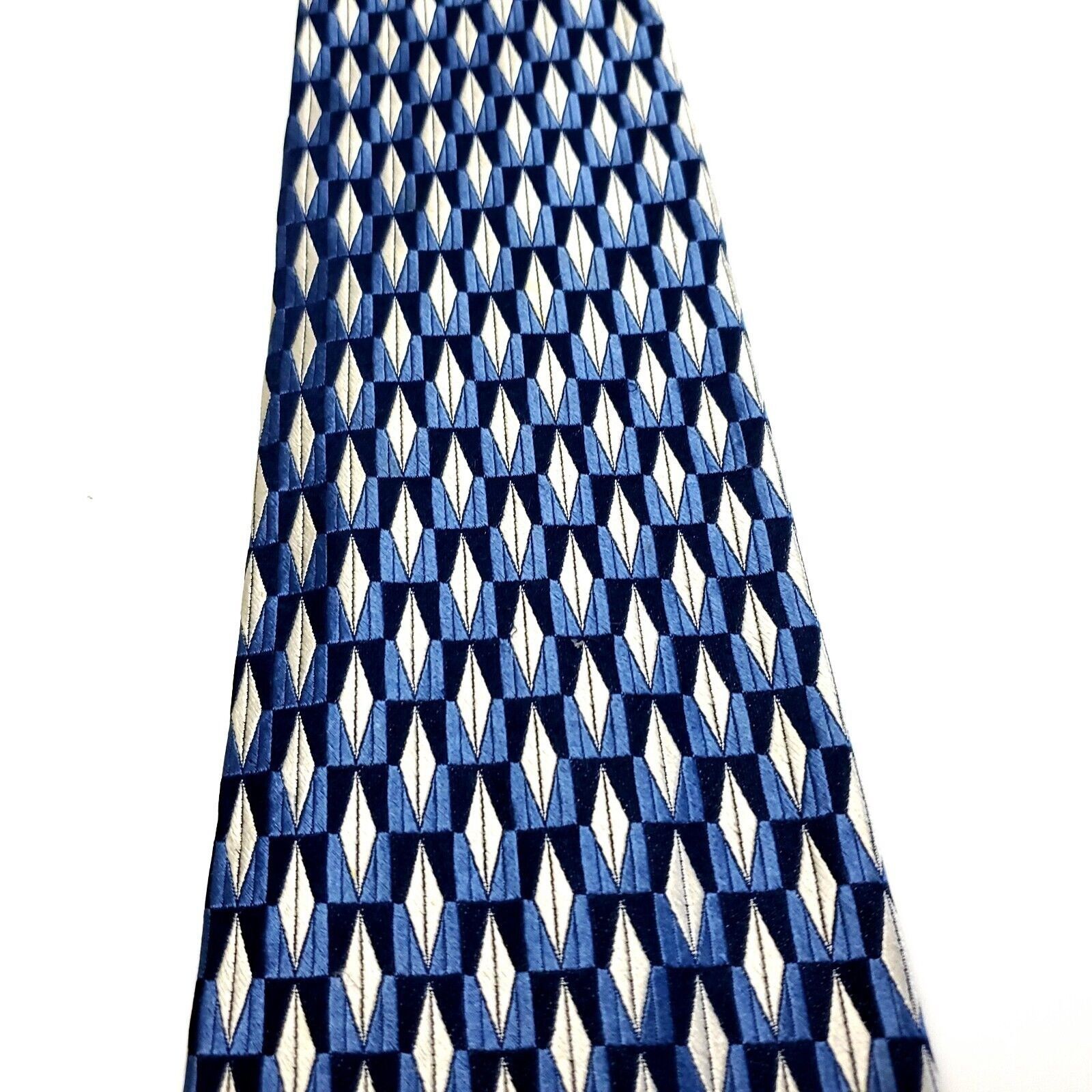 Van Heusen Van Heusen Blue White Silk Tie Woven Geometric Size ONE SIZE - 2 Thumbnail