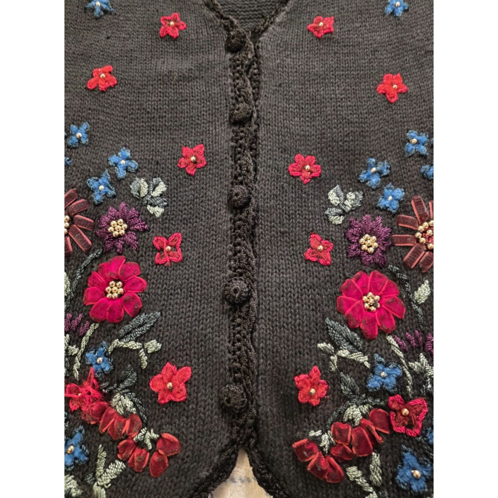 Vintage VINTAGE Erika Knit Cradigan Sweater Vest Embroidered Flowers Black Womens Large Size L / US 10 / IT 46 - 5 Thumbnail