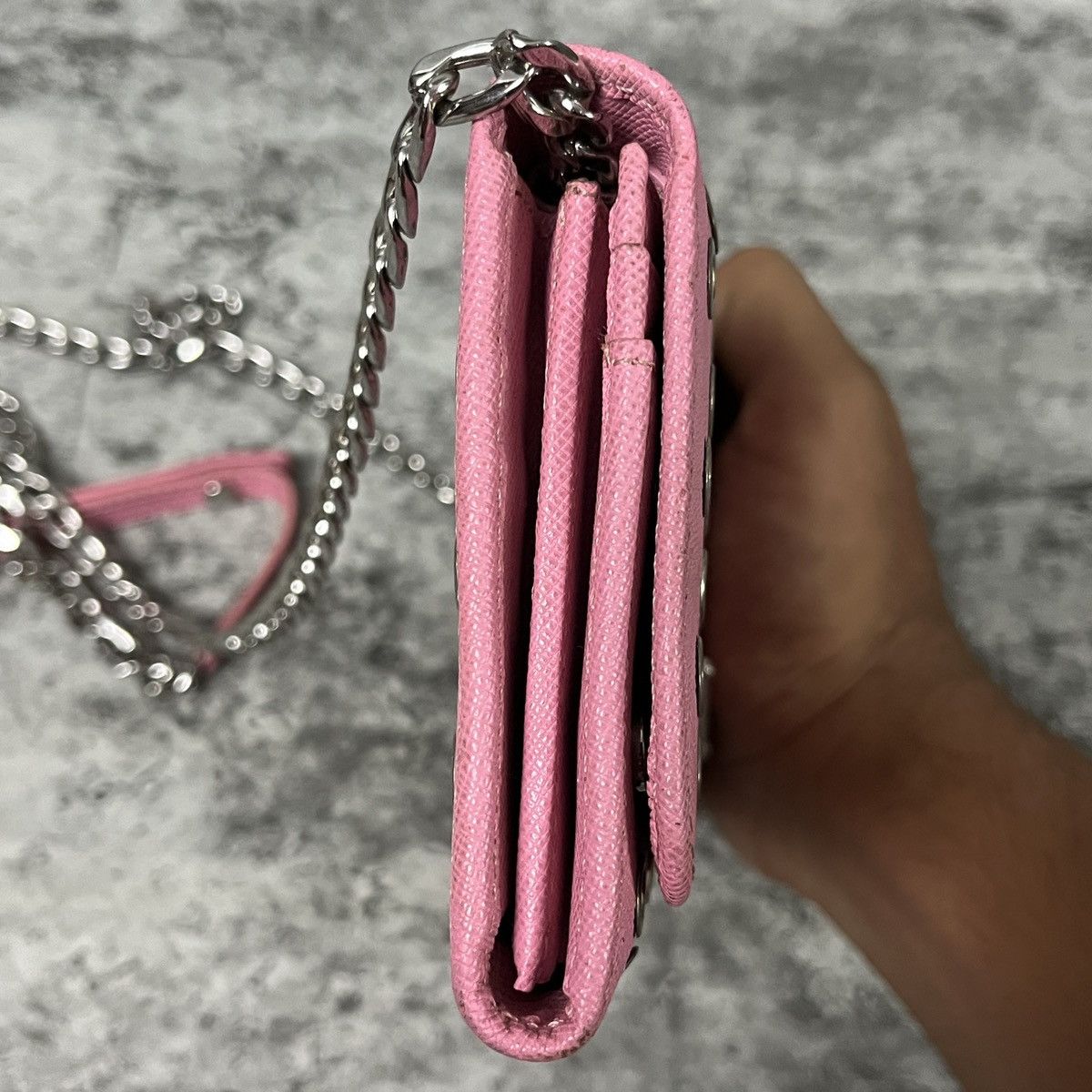 Prada Prada Pink Saffiano Rings Stud Clutch Chain Crossbody Size ONE SIZE - 20 Thumbnail
