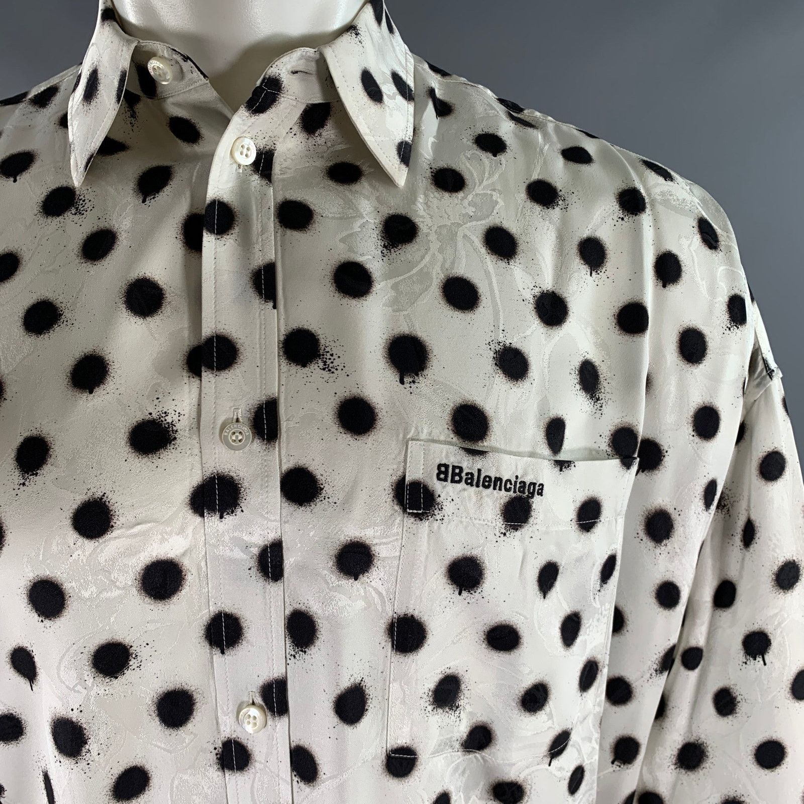 Balenciaga Size S White Black Polka Dot Viscose Silk L/S Shirt Size US S / EU 44-46 / 1 - 2 Thumbnail