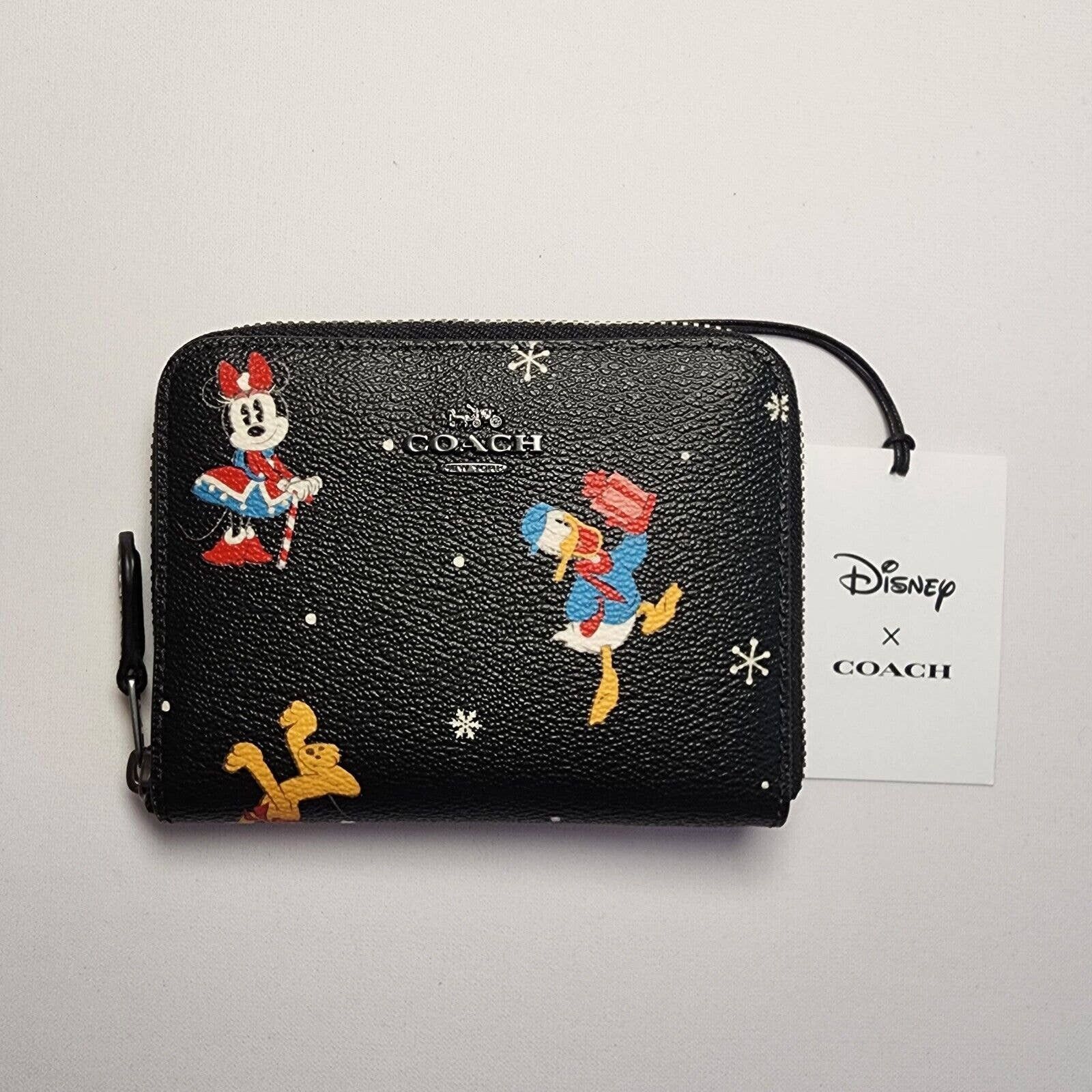 image of Disney Cn028 Coach Small Zip Around Wallet Holiday in Black, Women's