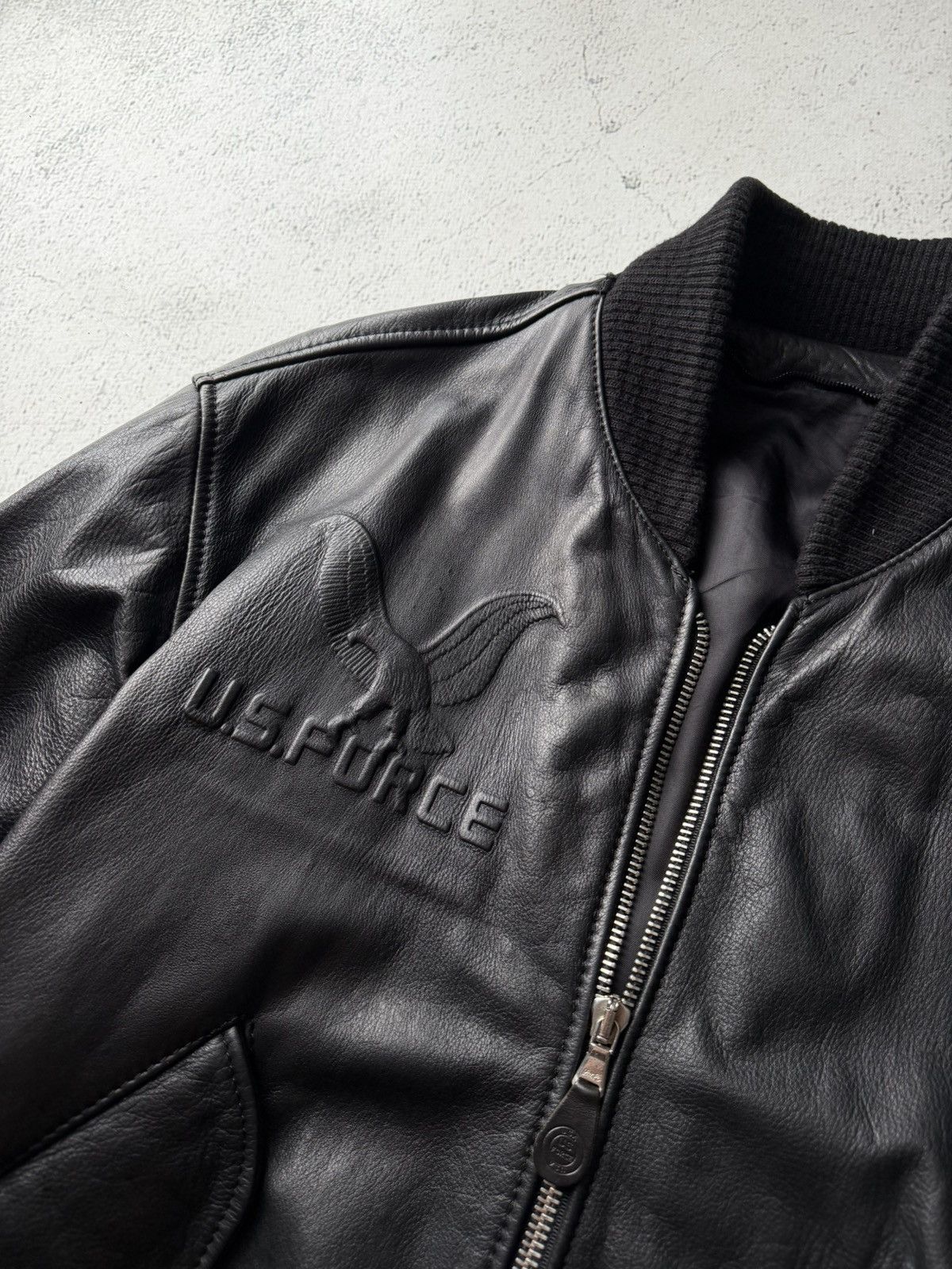 Leather U.S. Force Air Flying MA1 Aviator Leather Army Jacket Bomber Size US L / EU 52-54 / 3 - 7 Thumbnail
