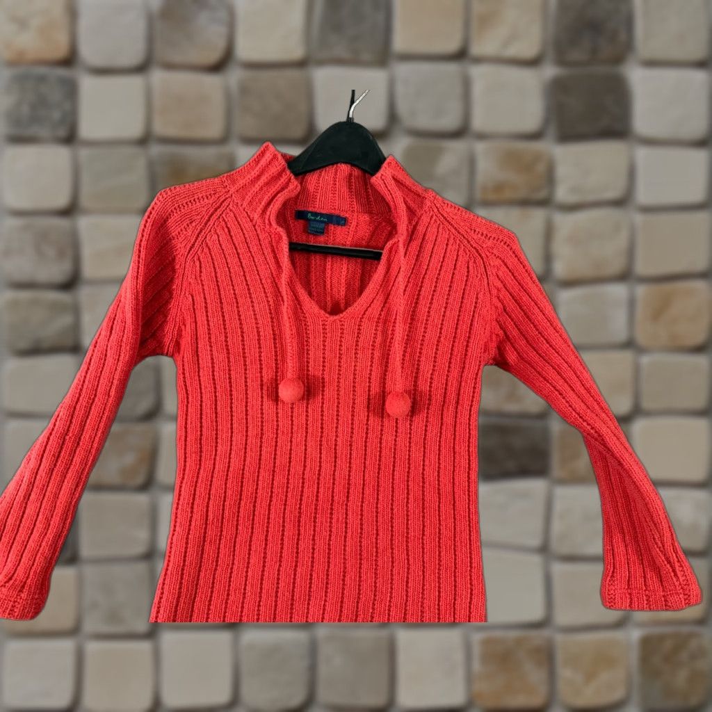 Boden Boden Sweater Womens M Red Raglan Sleeve Ribbed Knit Tie Neck Pom Pom Vintage Sweater Pullover Winter Womens M Red Raglan Sleeve Size M / US 6-8 / IT 42-44 - 1 Thumbnail