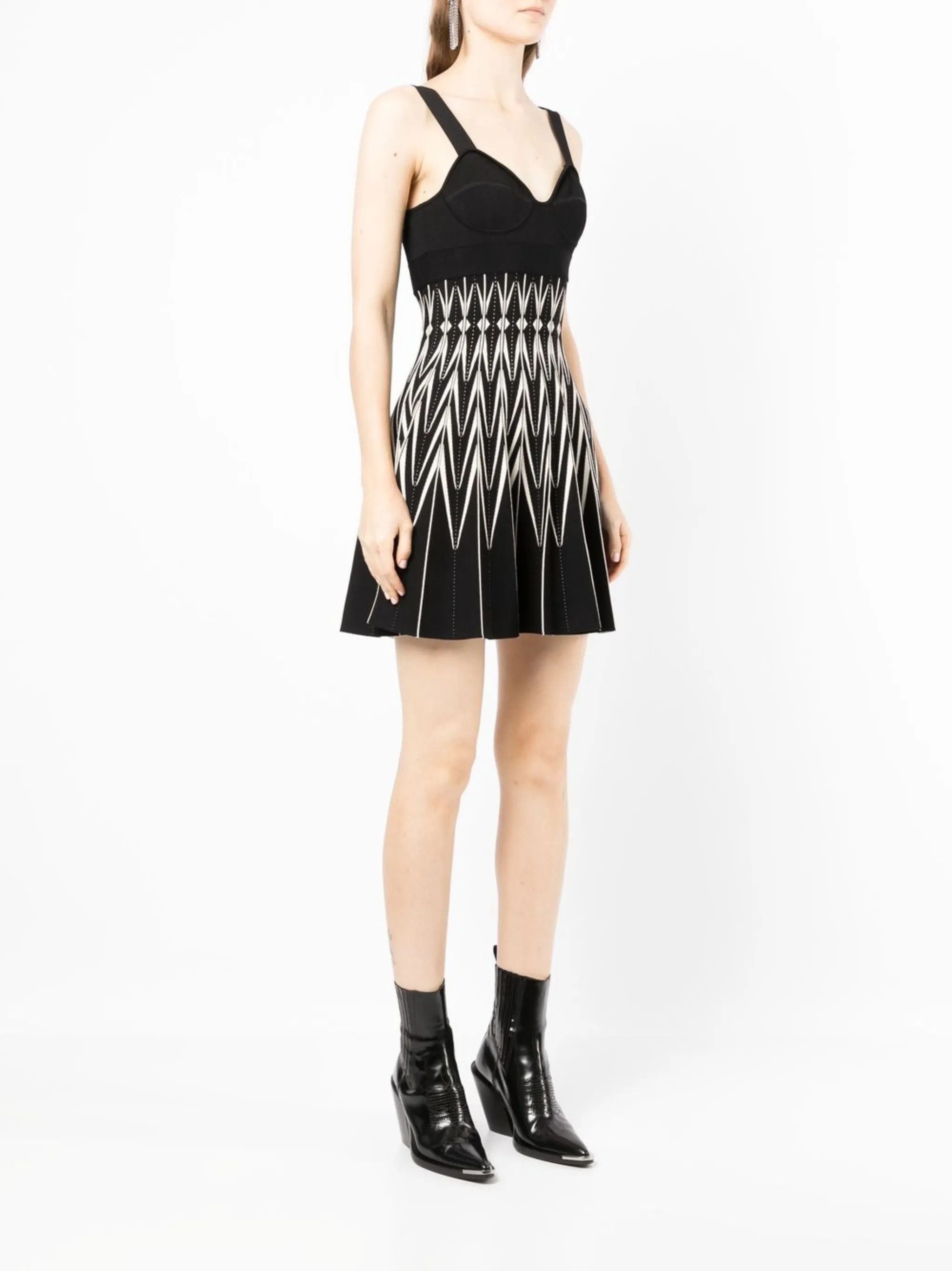 Alexander McQueen o1y0325 Mini Dress in Black & White Size S / US 4 / IT 40 - 3 Thumbnail