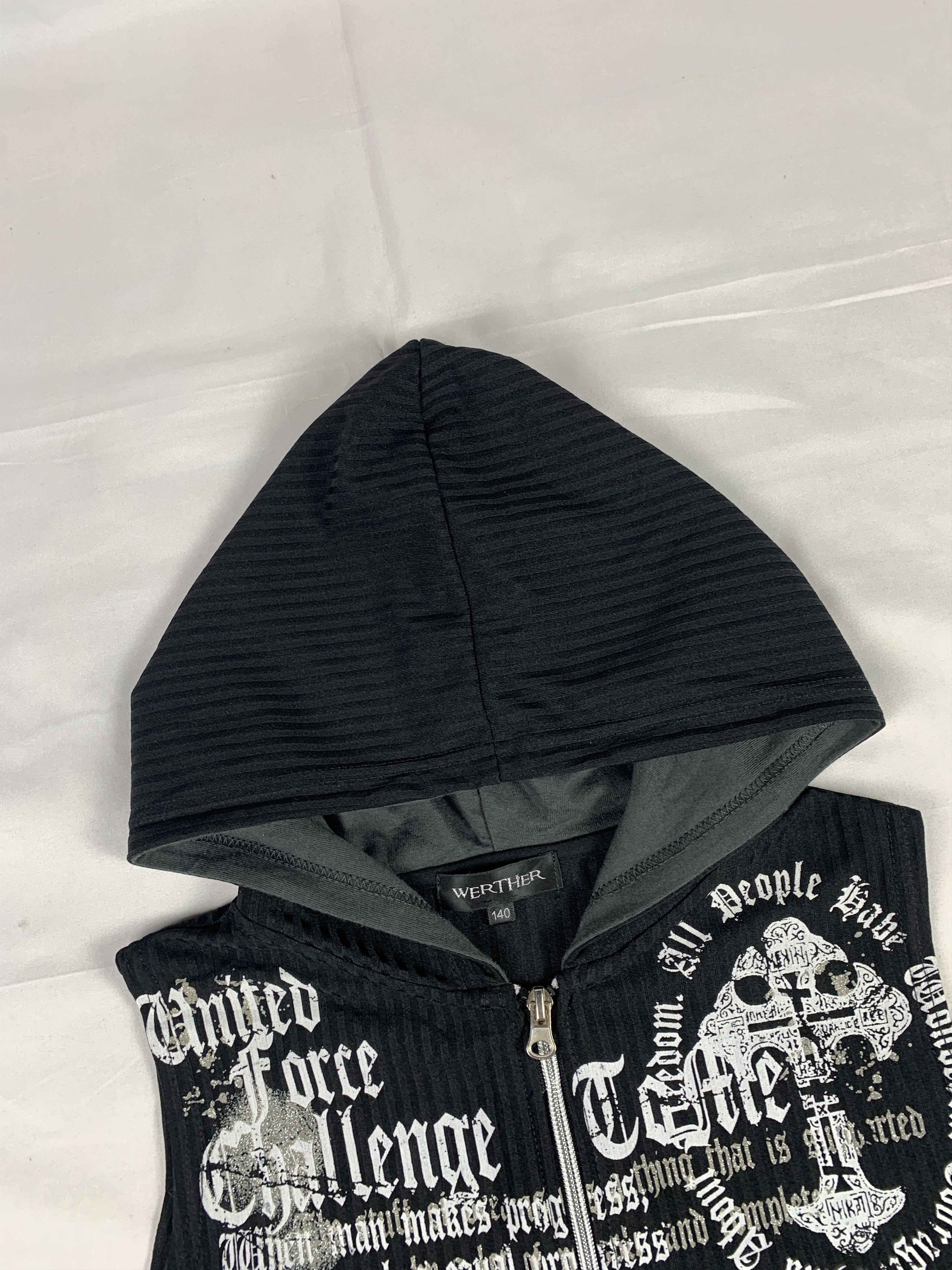 Japanese Brand 2000s Werther Black Cross Poem Skull Hooded Vest (M) Size M / US 6-8 / IT 42-44 - 7 Thumbnail