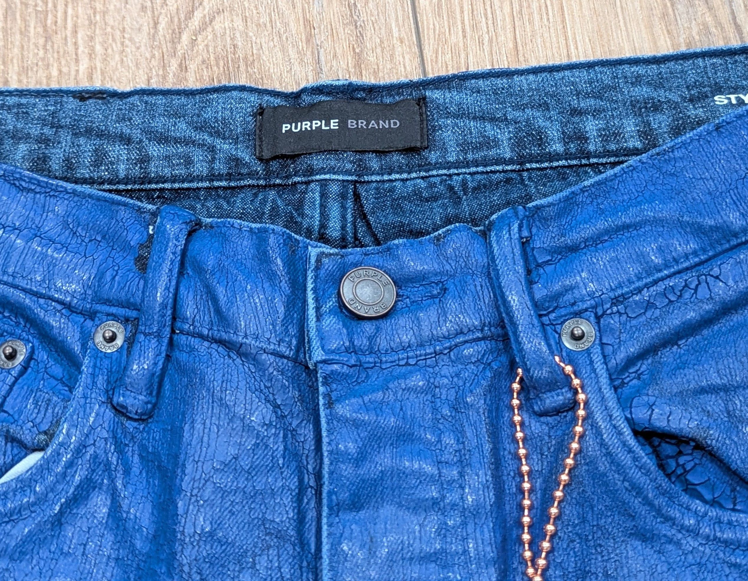 Purple Brand PURPLE BRAND Paint Job Crackled Coated Skinny Jeans Blue 34 Size US 34 / EU 50 - 3 Thumbnail