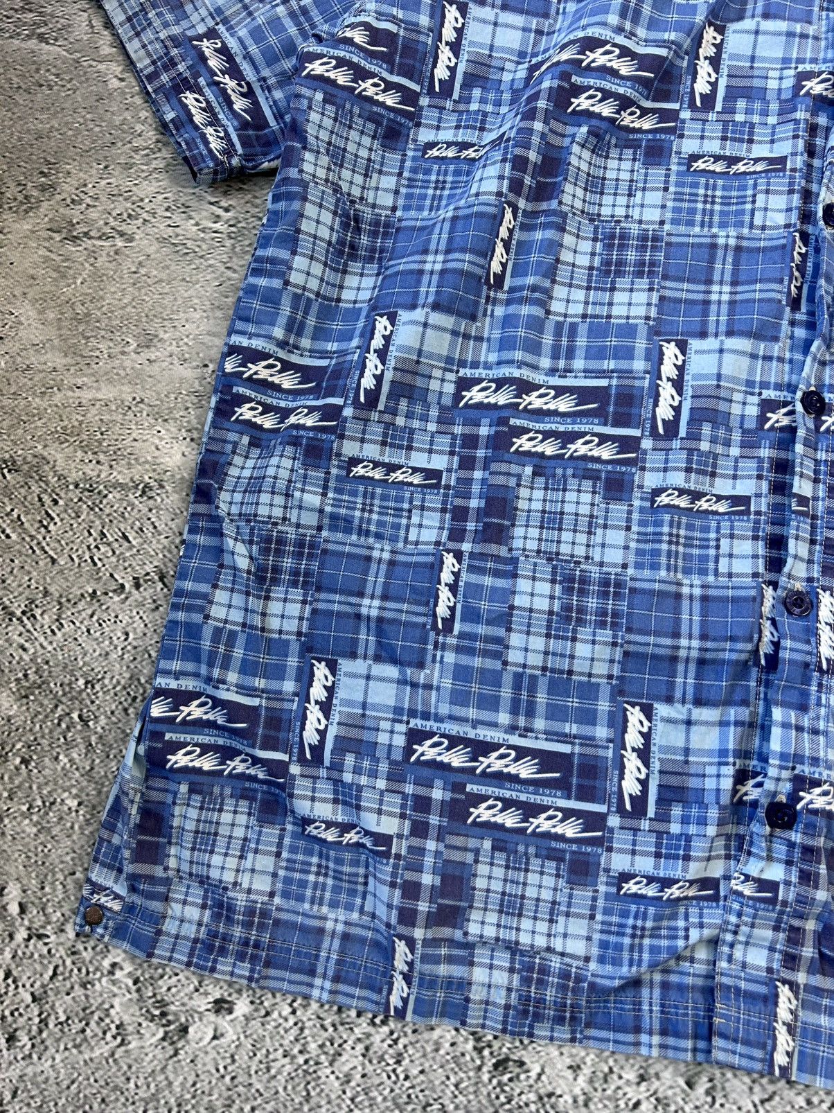 Marc Buchanan × Pelle Pelle × Vintage Pelle Pelle shirt vintagr full print button up blue Size US L / EU 52-54 / 3 - 4 Thumbnail