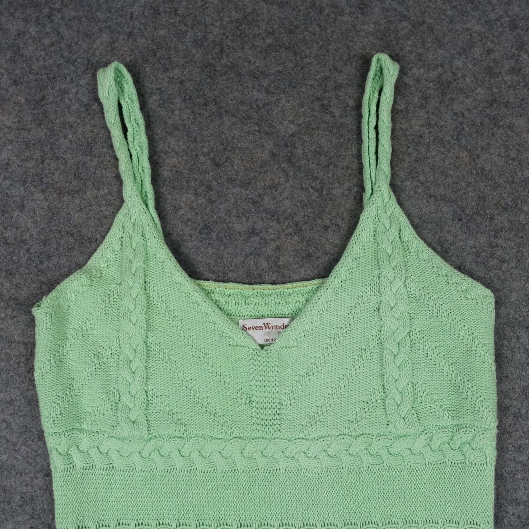 Vintage Seven Wonders Dress Womens L Green Knit Bodycon Sleeveless V-Neck Pullover Casual Party/Cocktail Boho Digital 90s? Size L / US 10 / IT 46 - 2 Thumbnail