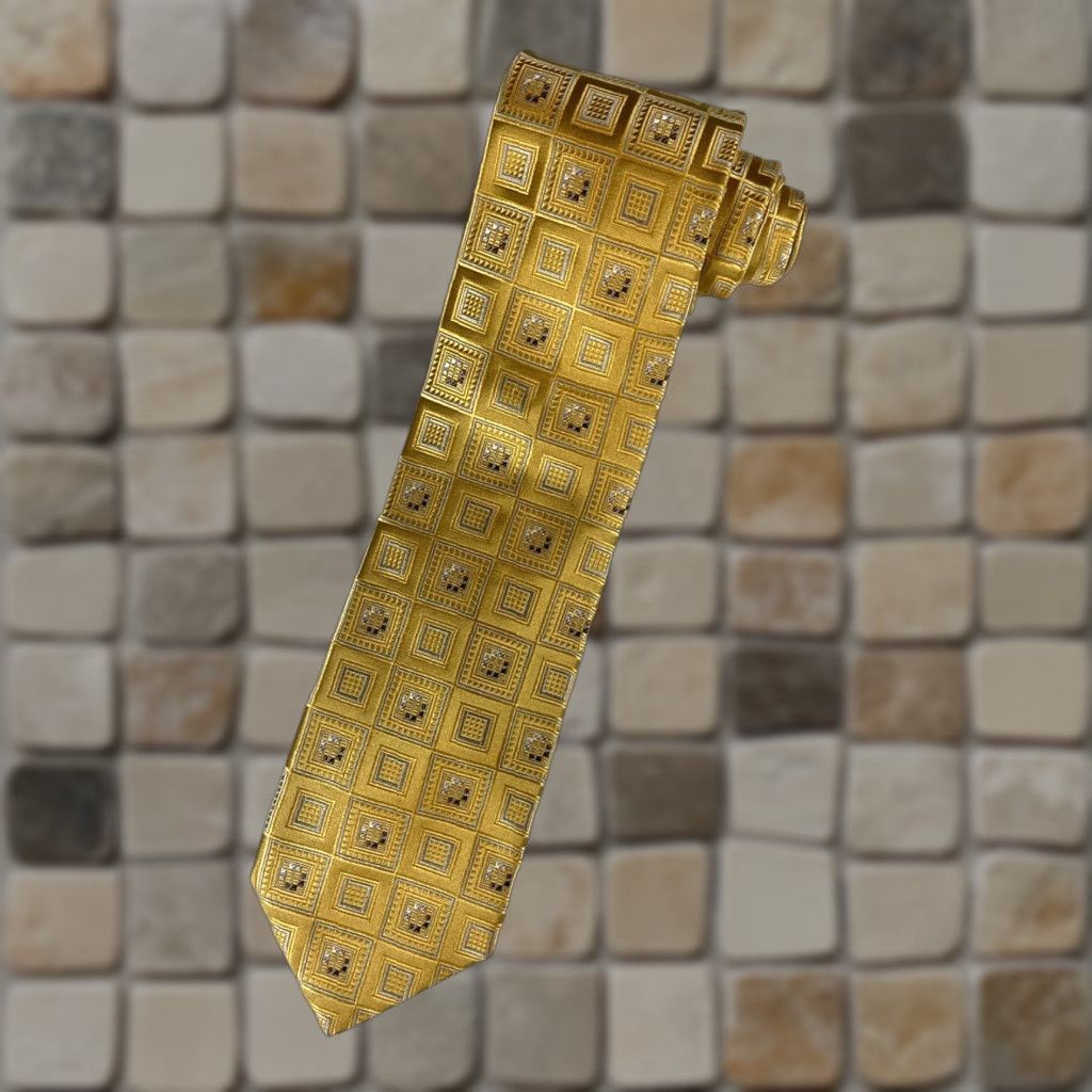 Ermenegildo Zegna Ermenegildo Zegna Tie Geometric Silk Gold Men’s Necktie Made in Italy 59" 3.75" Wide Striped Pattern Woven Luxury Designer Size ONE SIZE - 1 Thumbnail