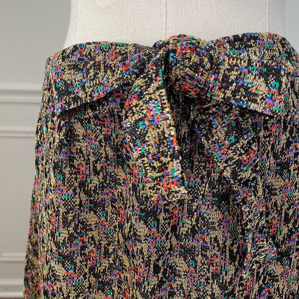 Vintage Vintage 70s Lurex Abstract A-Line Maxi Skirt Gold Black Red Size 34" / US 12 / IT 48 - 3 Thumbnail