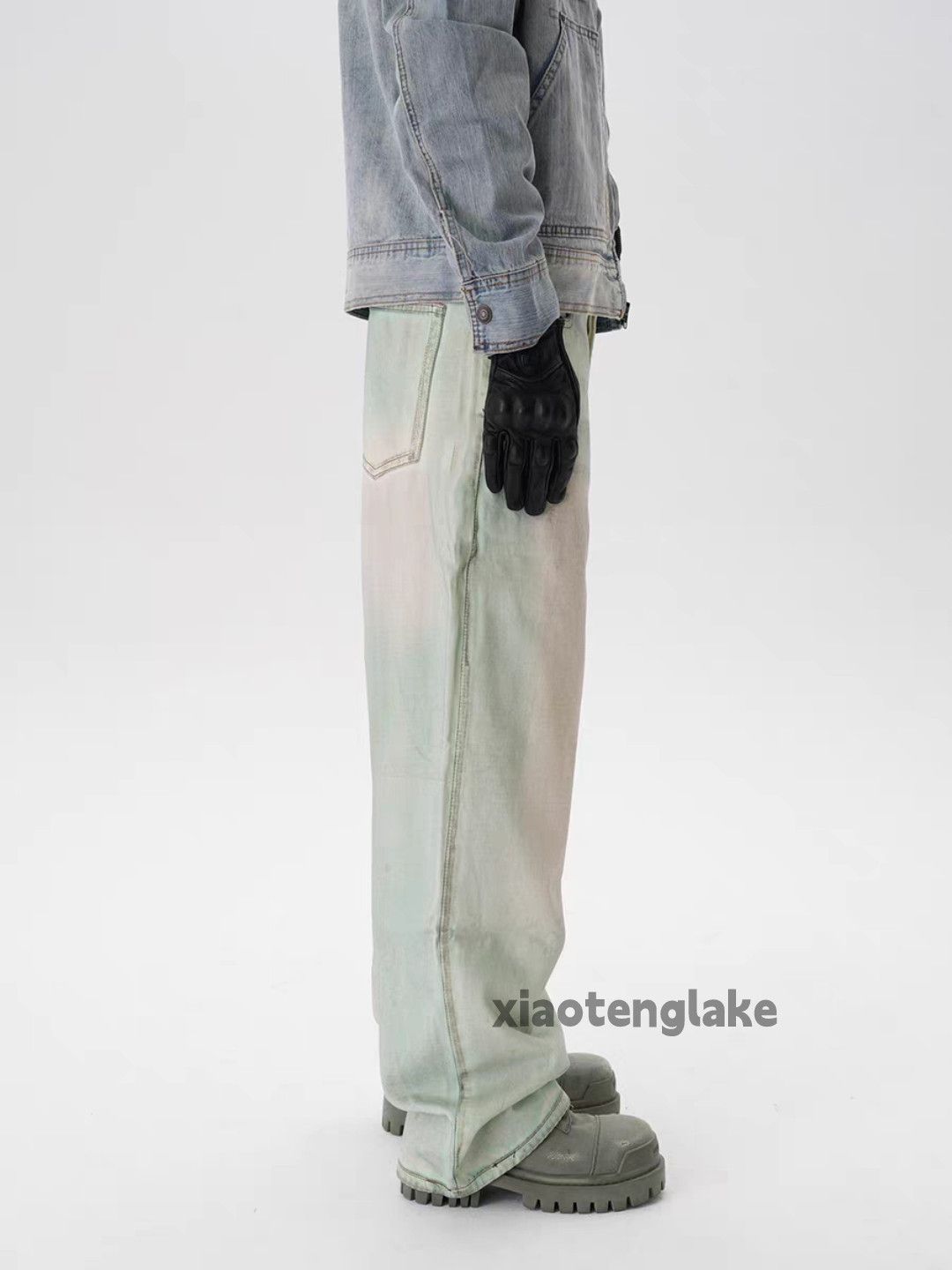 Jean Unisex washed faded loose baggy stain hiphop pants Size US 32 / EU 48 - 2 Thumbnail