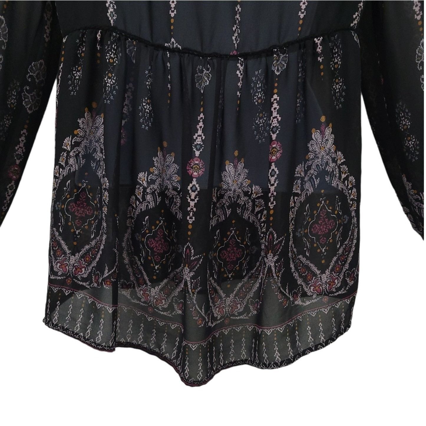 Other Knox Rose Boho Peasant Top M Black Floral Sheer Lace Velvet Size M / US 6-8 / IT 42-44 - 8 Thumbnail