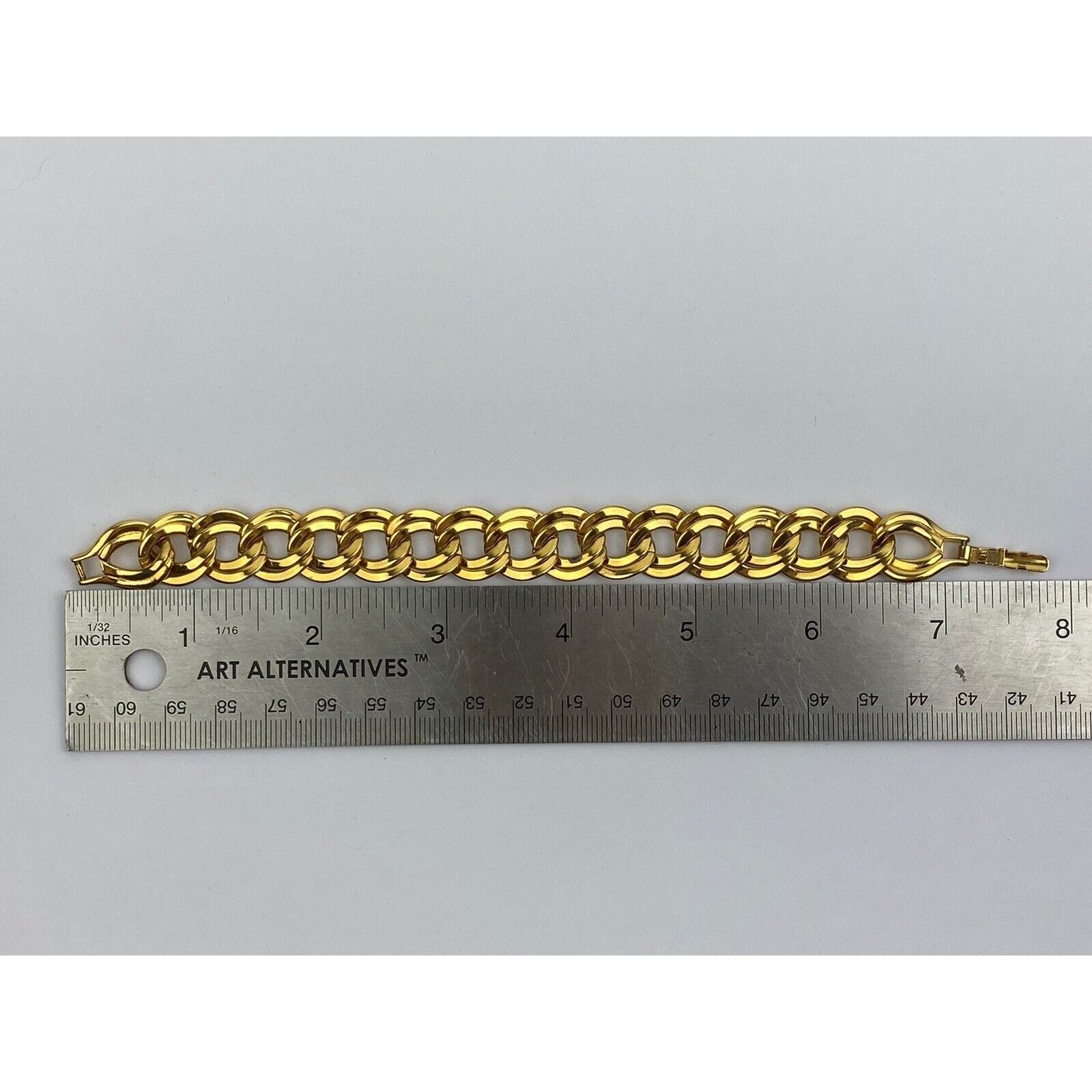 Monet Vintage Monet Gold Tone Double Curb Link Bracelet 80s 7.5" Size ONE SIZE - 6 Thumbnail