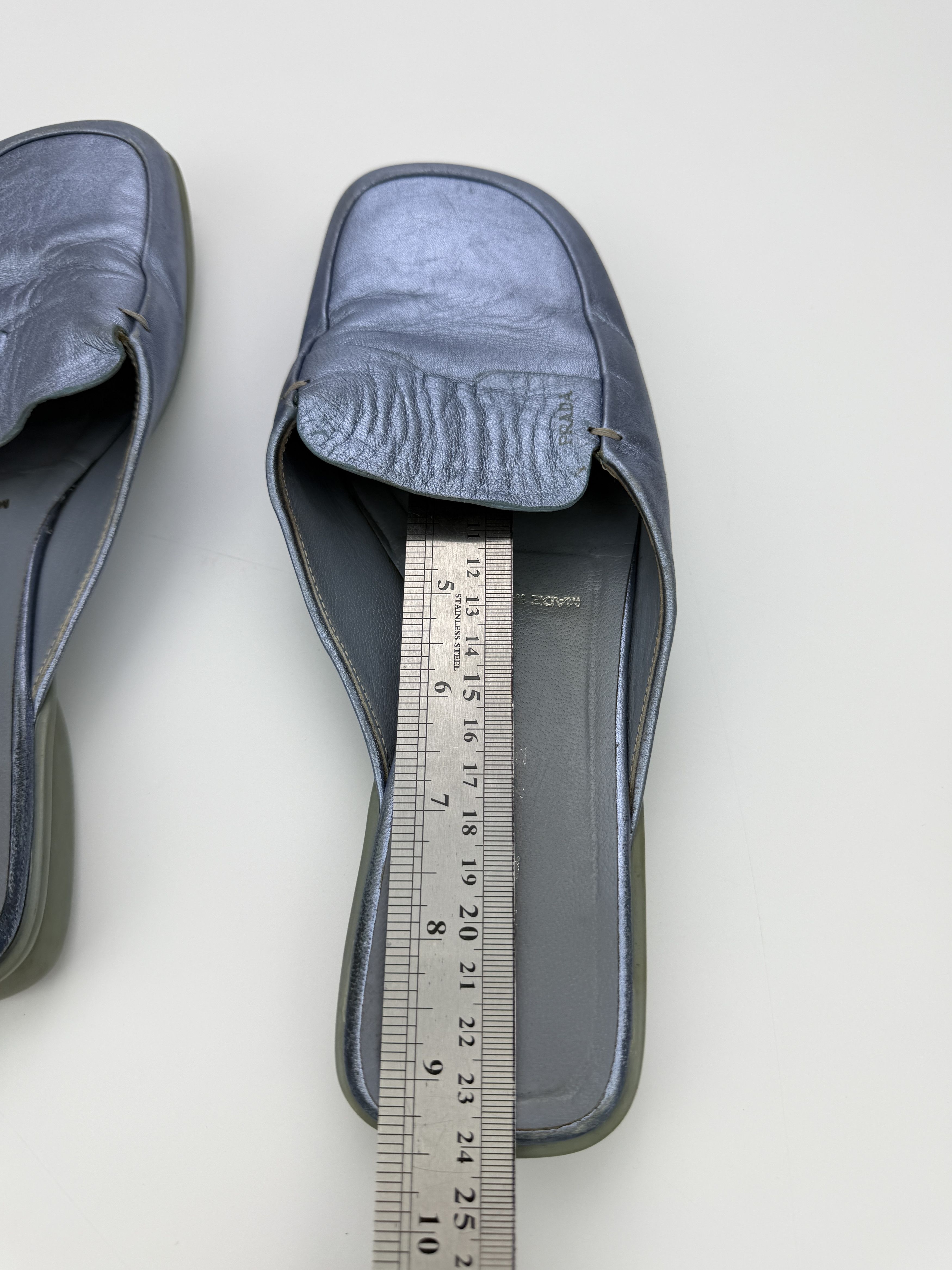 Prada Vintage Prada Blue Leather Mules Sandals Size US 7.5 / IT 37.5 - 15 Thumbnail
