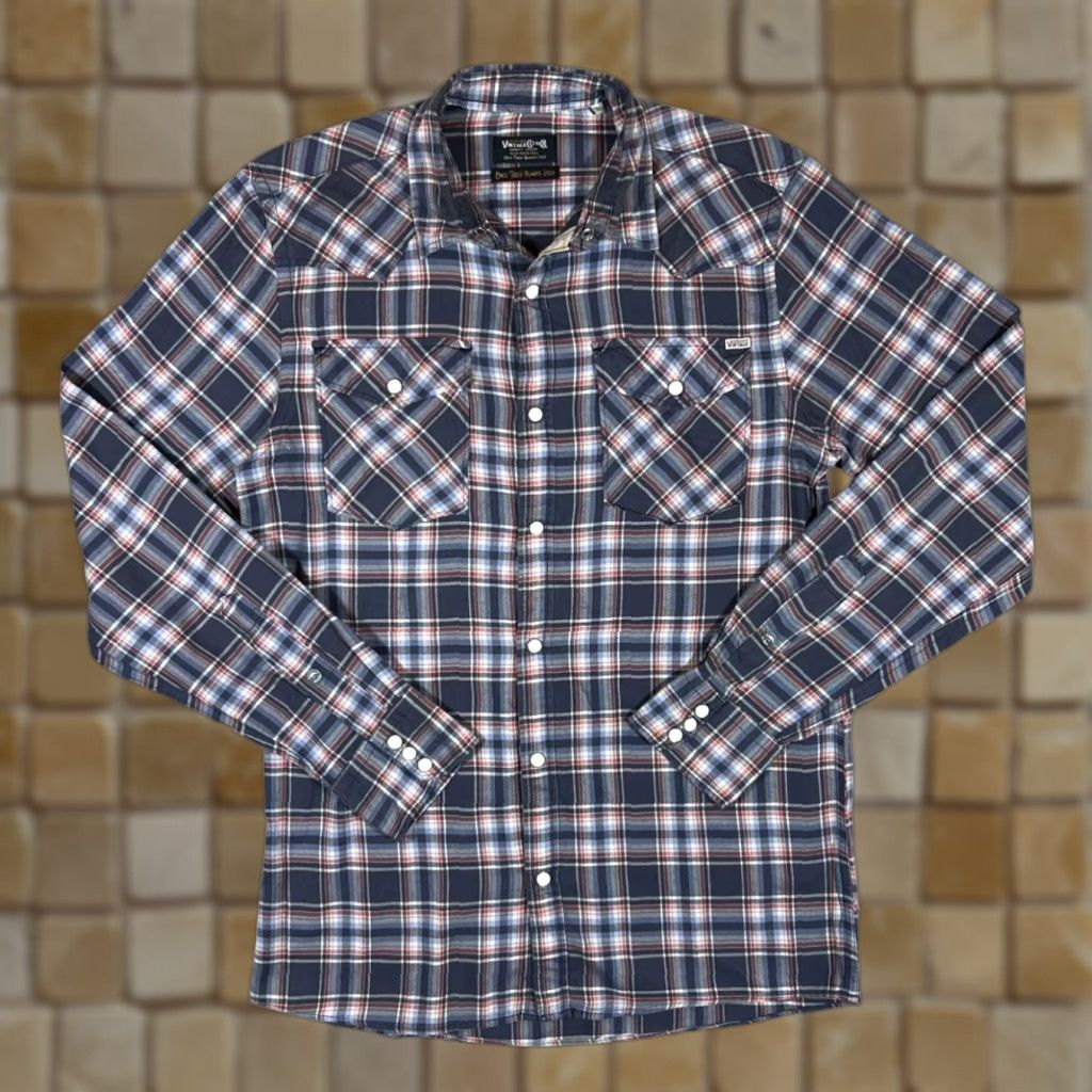 Jack & Jones JACK & JONES "Vintage" Cowboy Western Plaid Check Snap Popper Long Sleeve Shirt Small Shirt Mens Navy Red White Check Western 90s Size US S / EU 44-46 / 1 - 1 Thumbnail