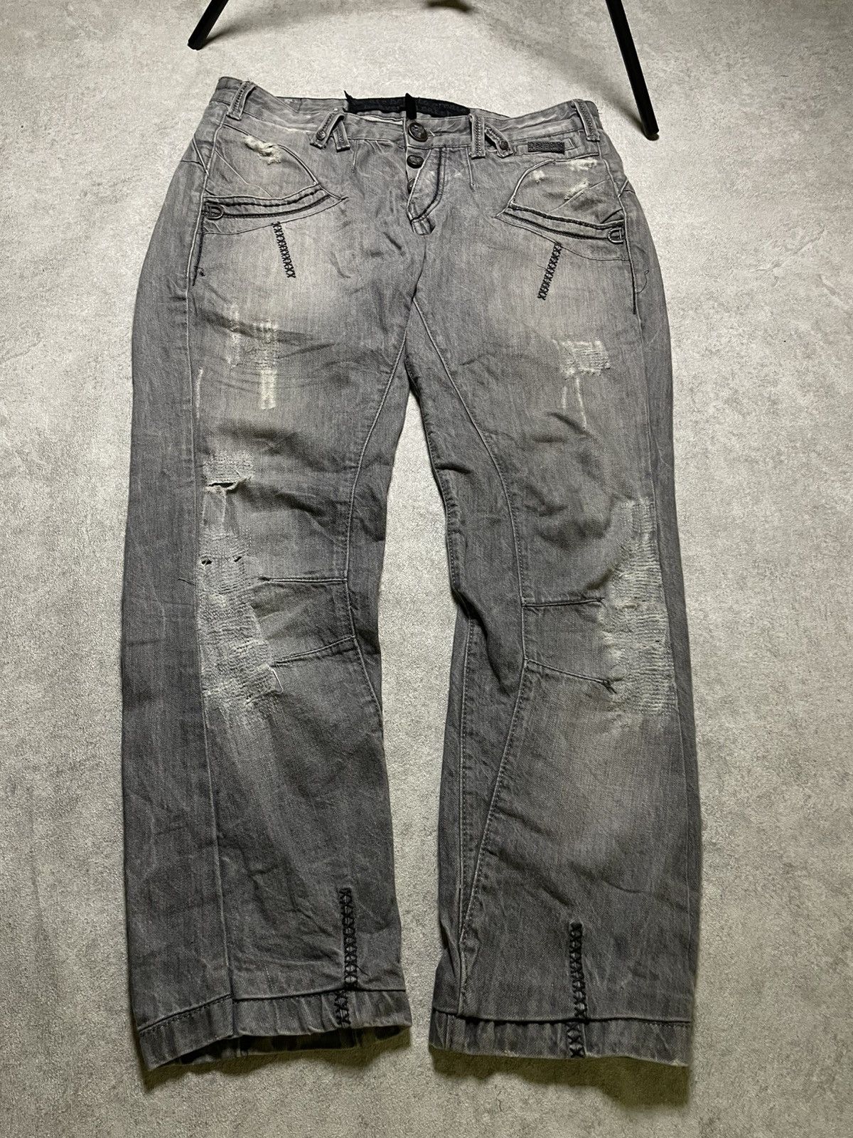 If Six Was Nine RNT23 Skull Destroyed glam denim w/ twisted seams & raw edge Size US 36 / EU 52 - 1 Thumbnail