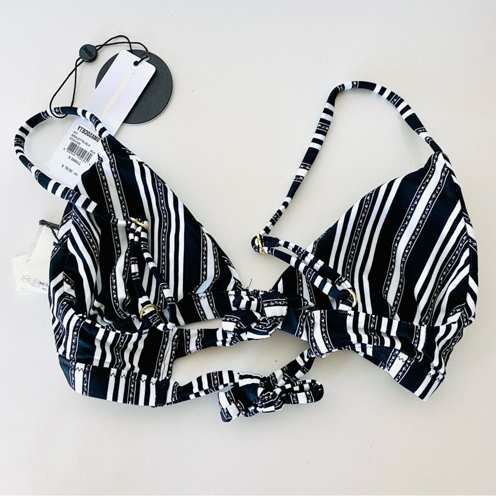 Anthropologie AMUSE SOCIETY Black White Stripe Triangle Top Bikini Swim Size ONE SIZE - 12 Thumbnail
