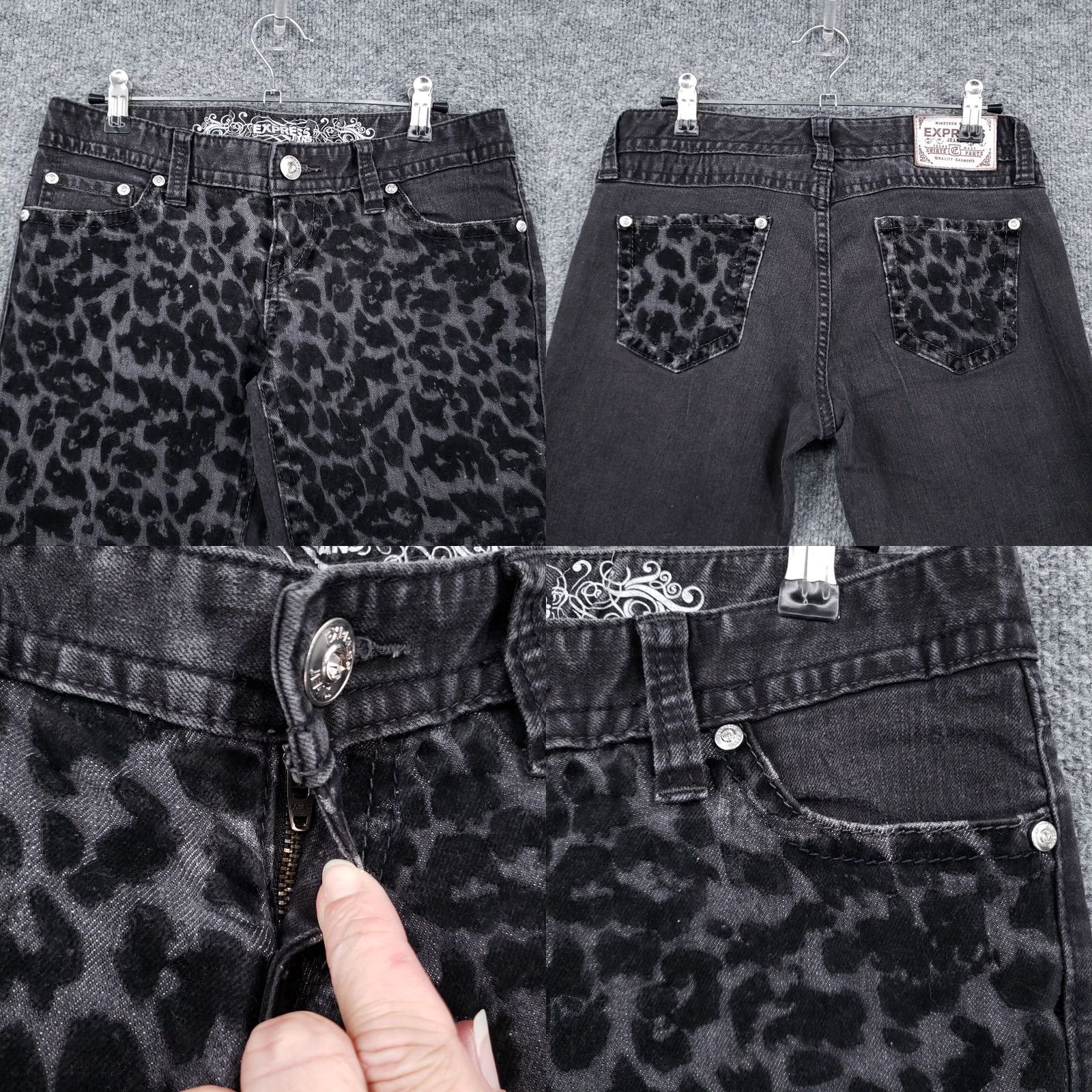 Express Express Jeans Women 2 Ultra Low Legging Animal Print Dark Black Denim Size 26" / US 2 / IT 38 - 8 Thumbnail