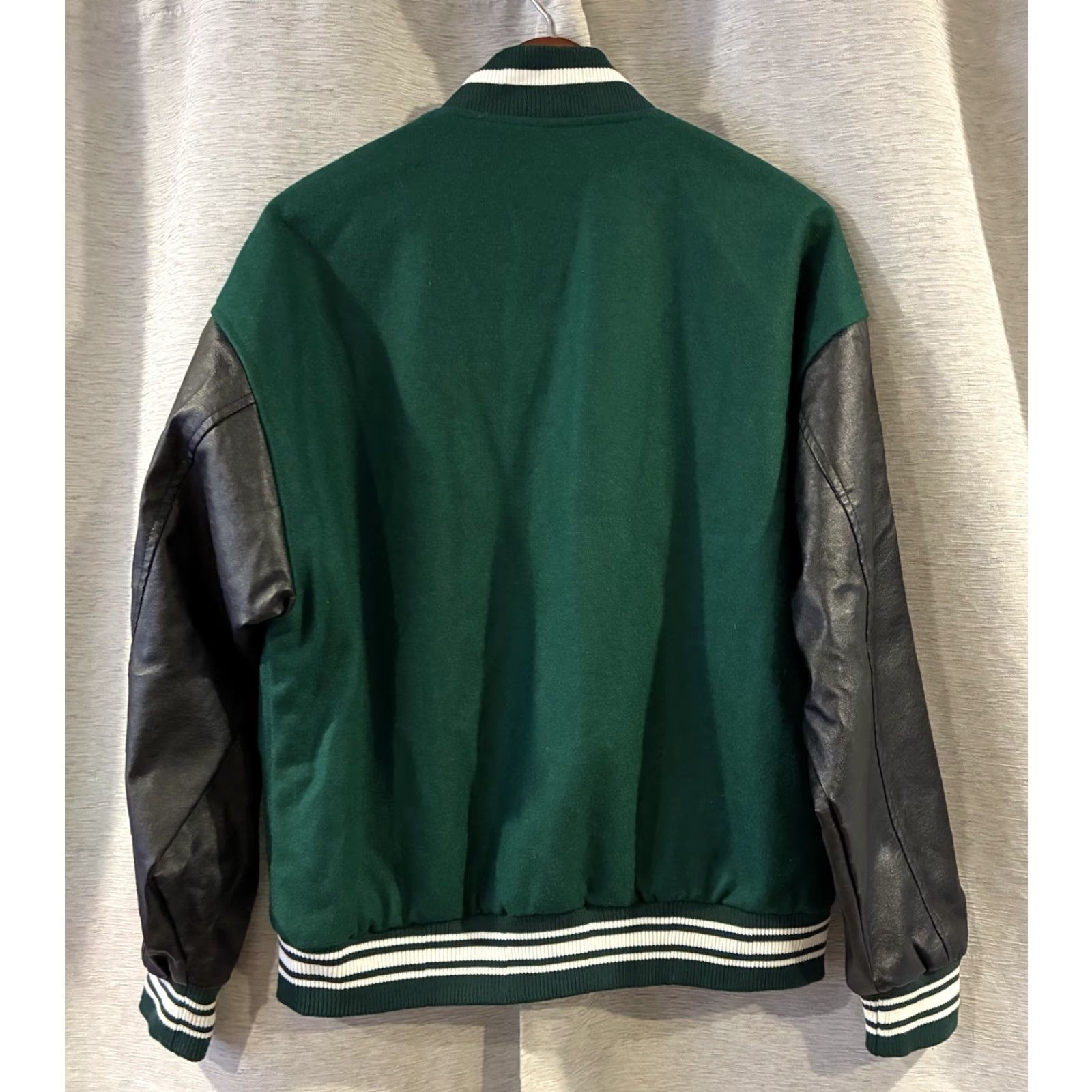 Bones Varsity Jacket Adult Medium Green Bones Letterman Patches Vamtac Fashion Jacket Mens Casual Pockets Size US M / EU 48-50 / 2 - 4 Thumbnail