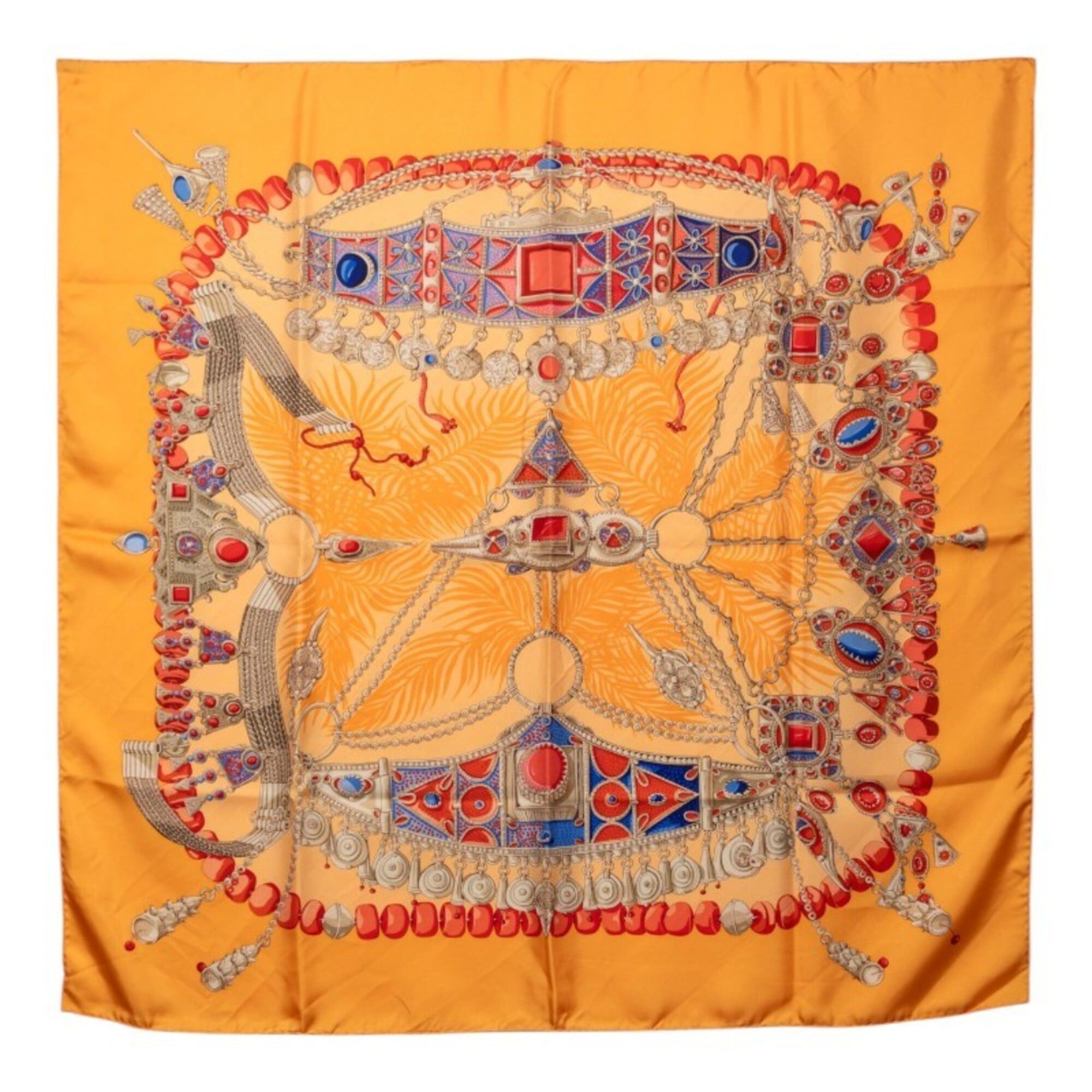 Hermes Hermes Carre 90 Terres Precieuses (Precious Places) Scarf/Muffler, Orange Multicolor Silk, Women's. Size ONE SIZE - 1 Thumbnail