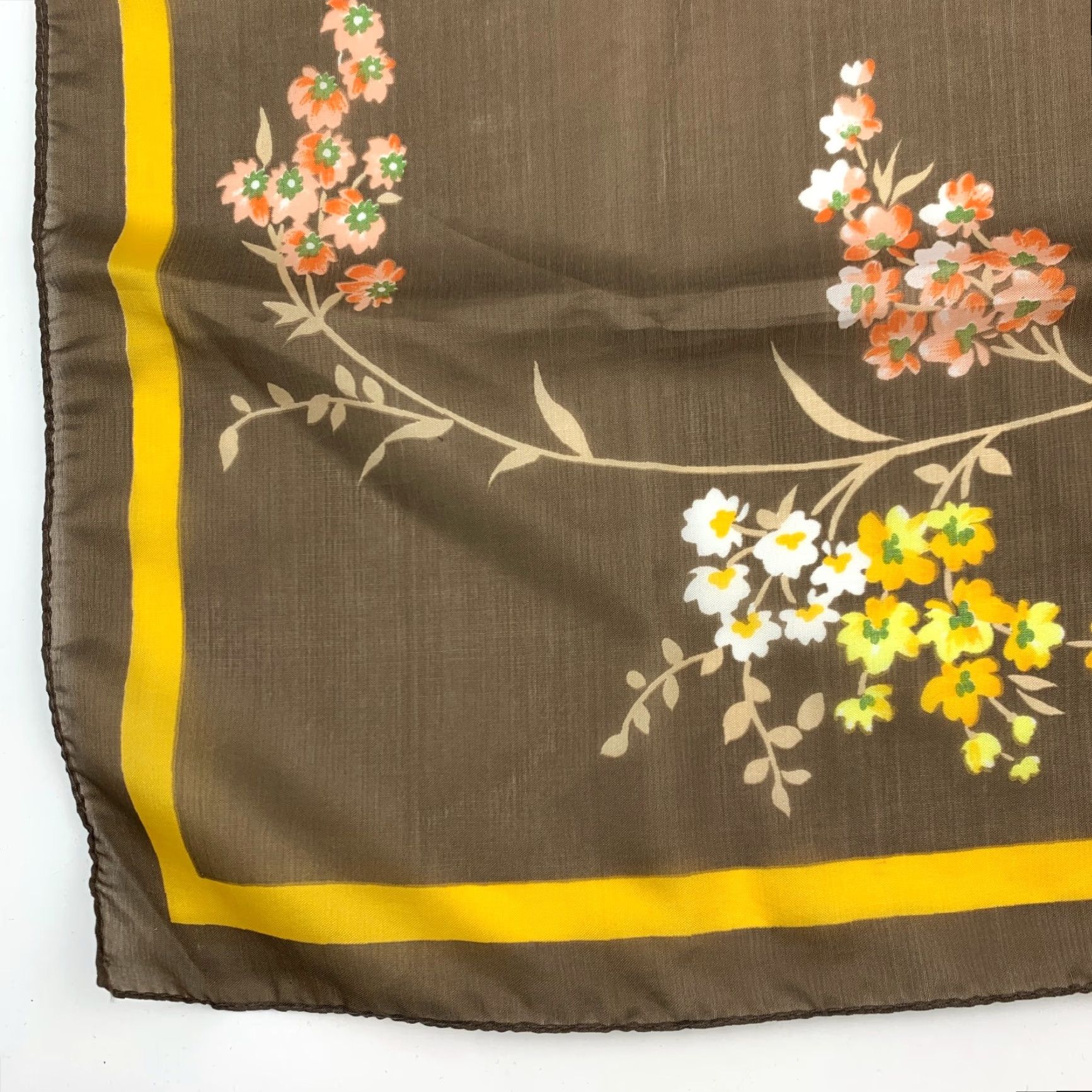 Vintage VINTAGE 1970s Floral Scarf Square 25" x 25" Brown Orange Yellow Women Tie Dye Nil Unbranded Size ONE SIZE - 2 Thumbnail
