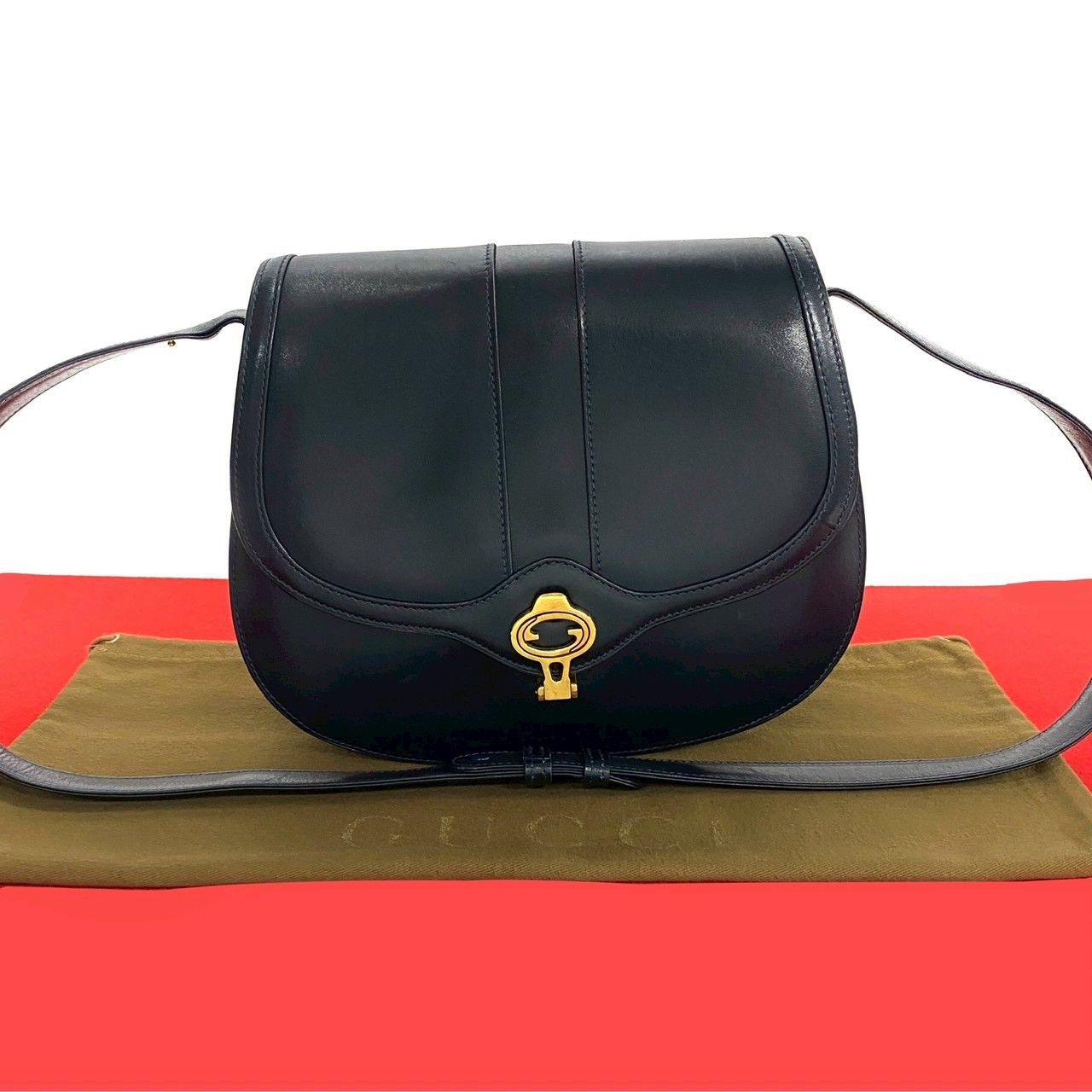 Gucci Gucci Old Gucci GG Logo Leather 2Way Shoulder Bag Leather Shoulder Bag in Blue, Women's
