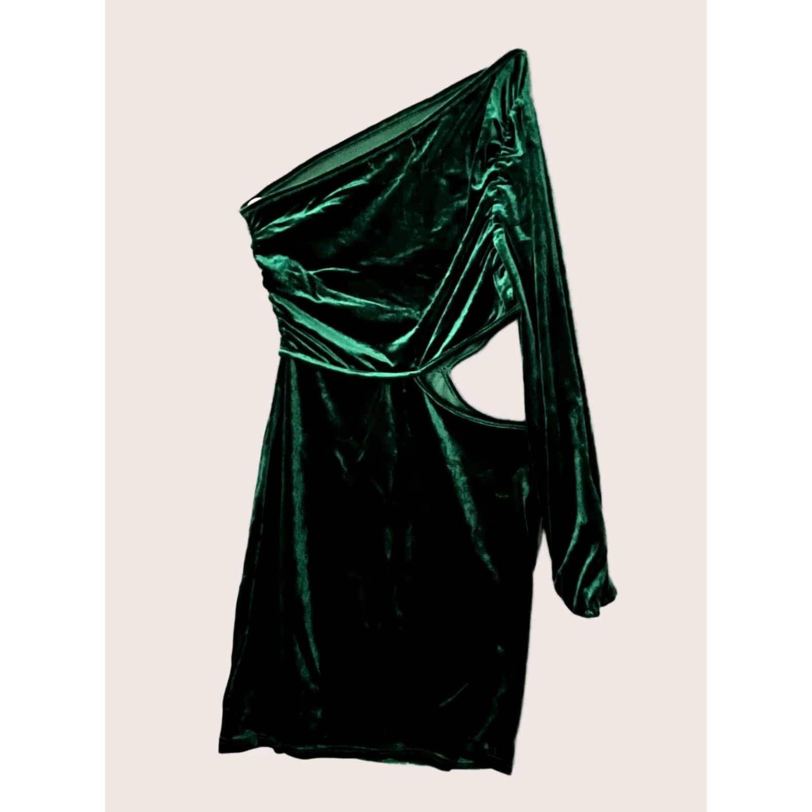 Vintage Simplee Hunter Green Velour One Shoulder Cutout Mini Dress M Women) Size M / US 6-8 / IT 42-44 - 1 Thumbnail