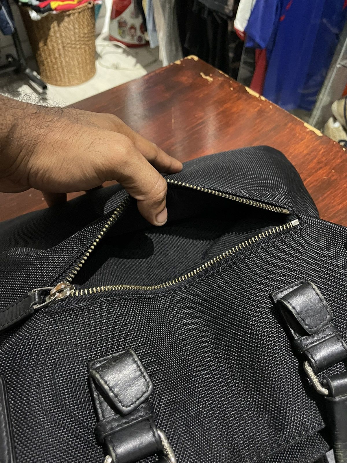 GUCCI BLACK FABRIC TOTE BAG WITH LEATHER HANDLES