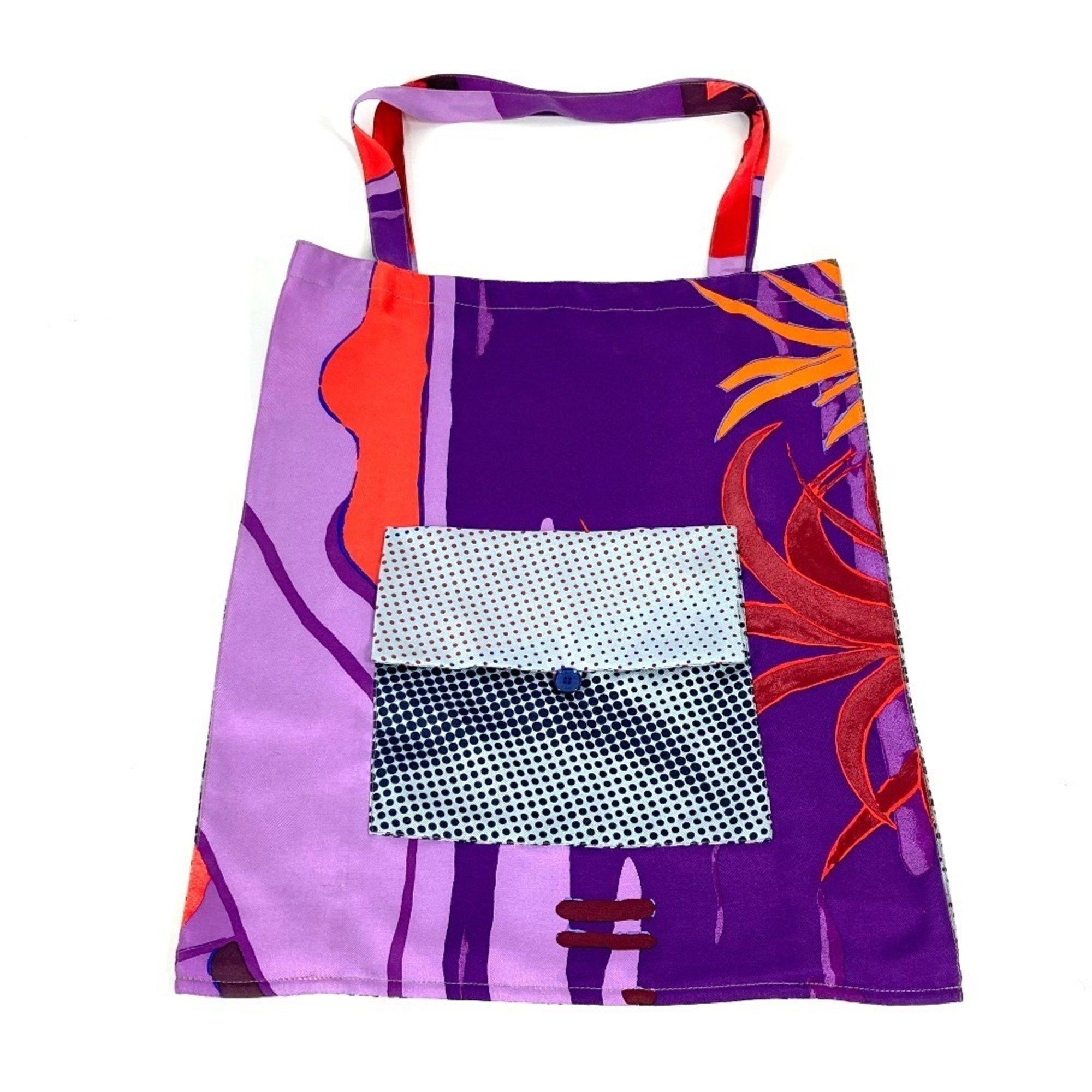 Hermes Petit H Logo Shoulder Bag Tote Silk Women's Purple Like New