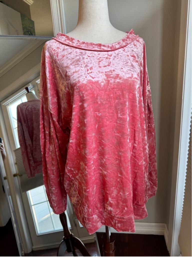 Anthropologie Maronie | Long Dolman Sleeved in Pink Salmon Velvet | L Size L / US 10 / IT 46 - 1 Thumbnail