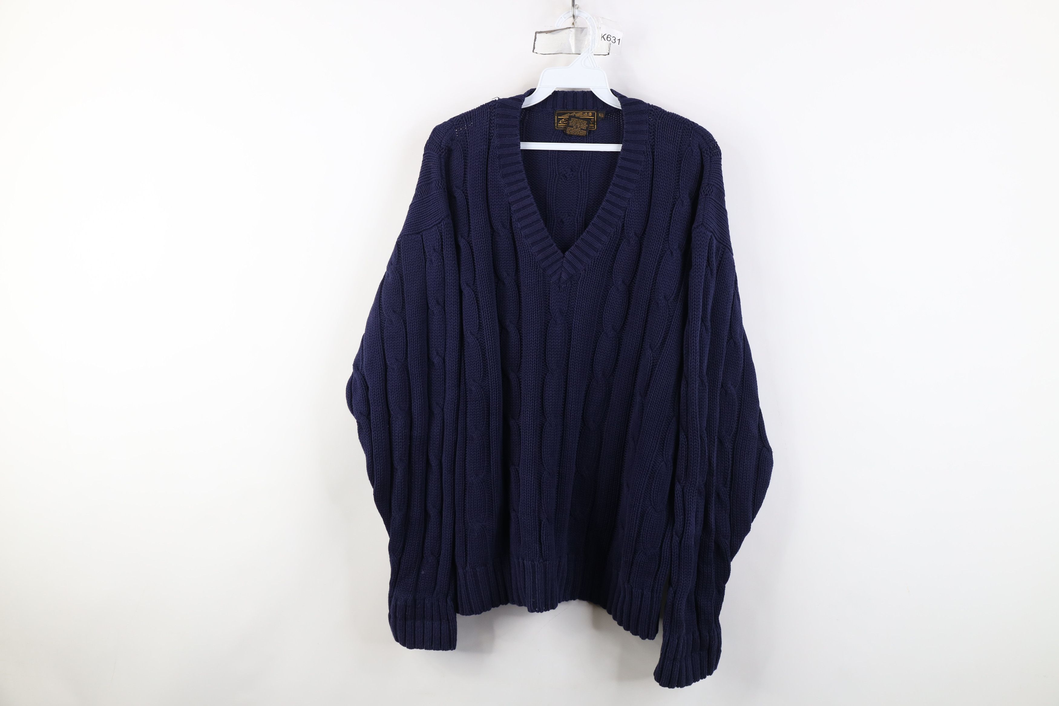 Eddie Bauer Vintage 90s Eddie Bauer Cable Knit Sweater Blue Cotton Size US XL / EU 56 / 4 - 1 Thumbnail