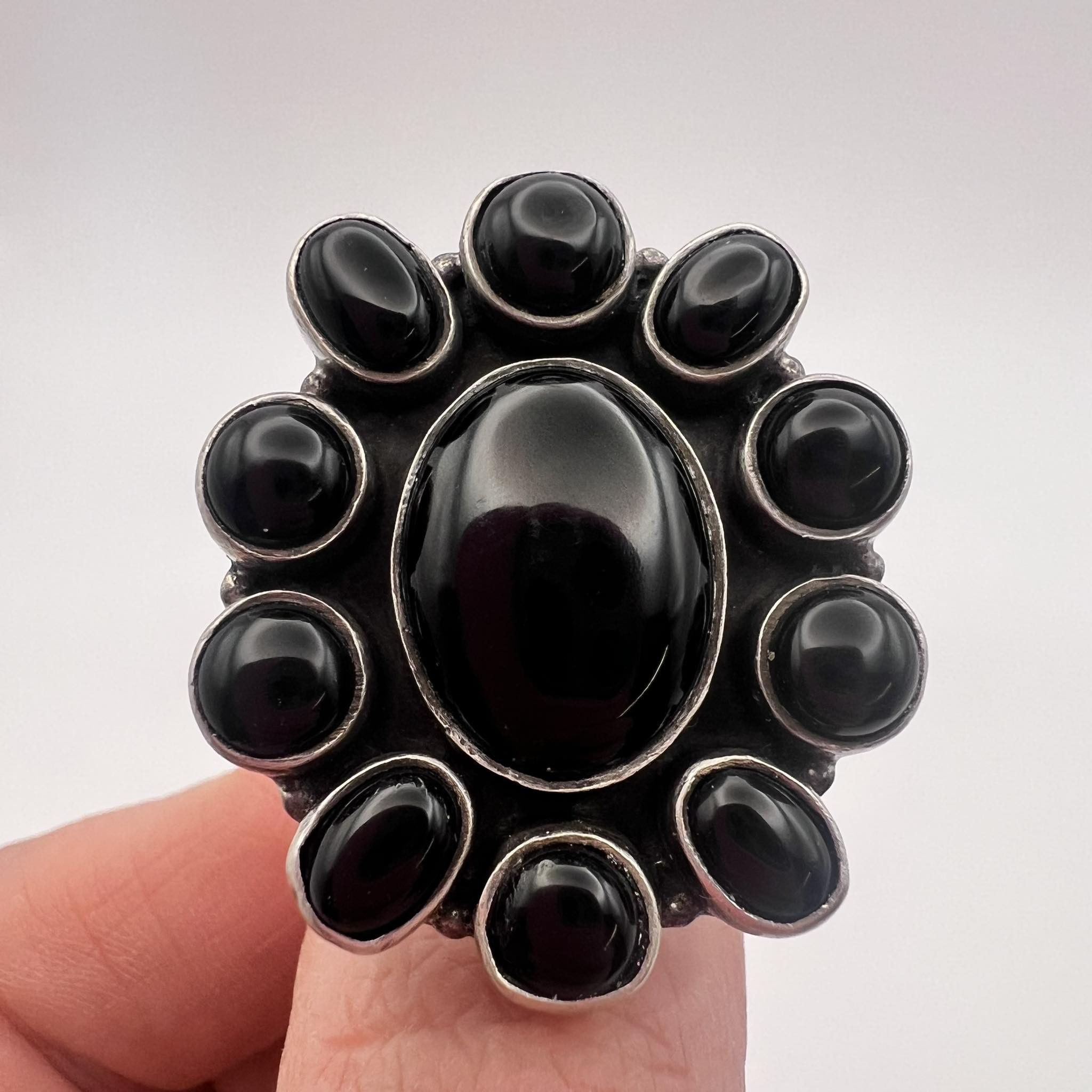 Huge Sterling Silver 925 Ring Natural Black Onyx Size 7