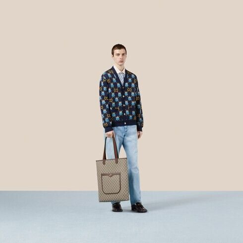 Gucci o1s1wg110225 GG Animal Cotton Wool Jacquard Cardigan Size US L / EU 52-54 / 3 - 2 Thumbnail