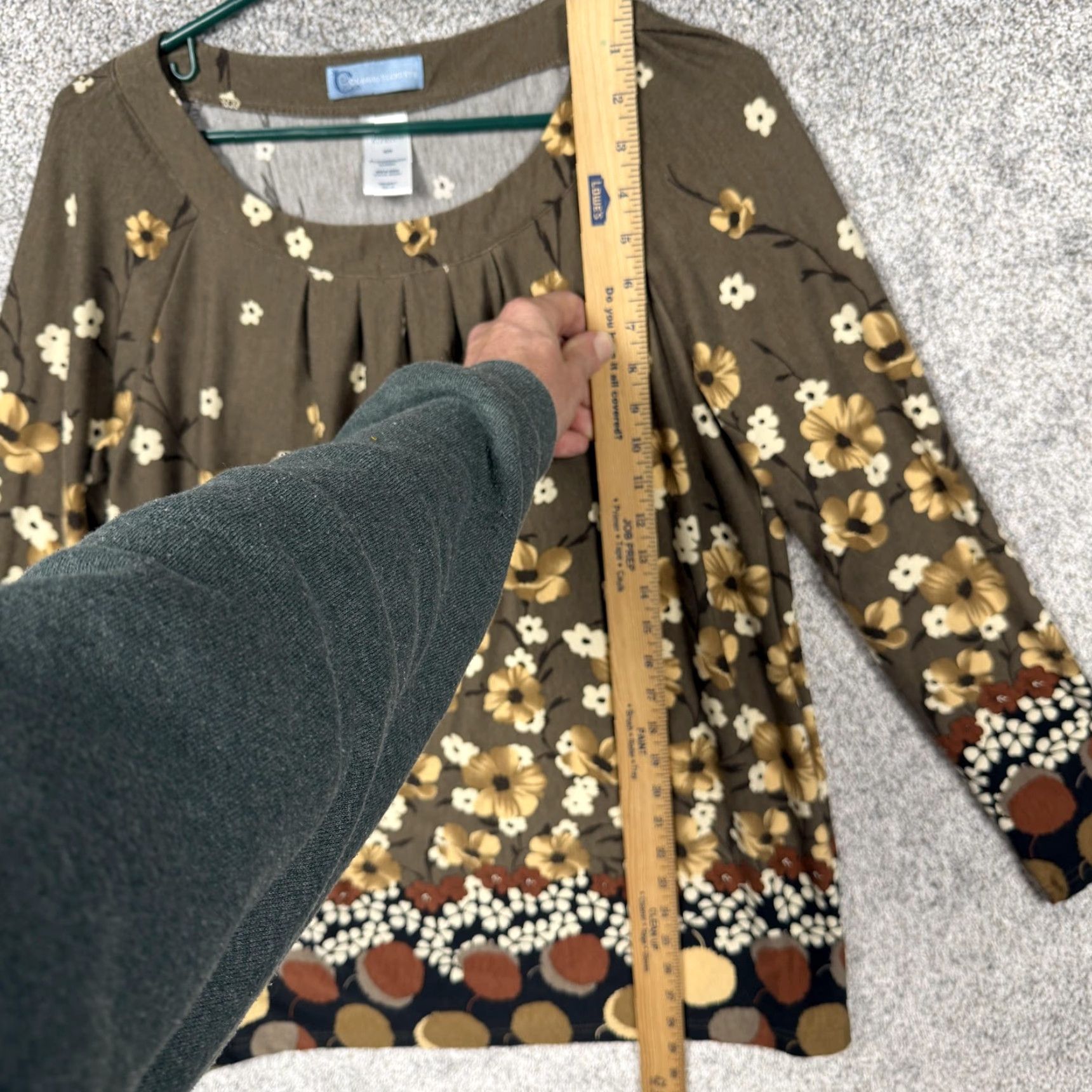 Vintage Classic Elements Womens Tunic Blouse M Brown Floral Pleated Boho Bohemian Fall Spring Casual Knit Shirt Tee Top Size M / US 6-8 / IT 42-44 - 2 Thumbnail