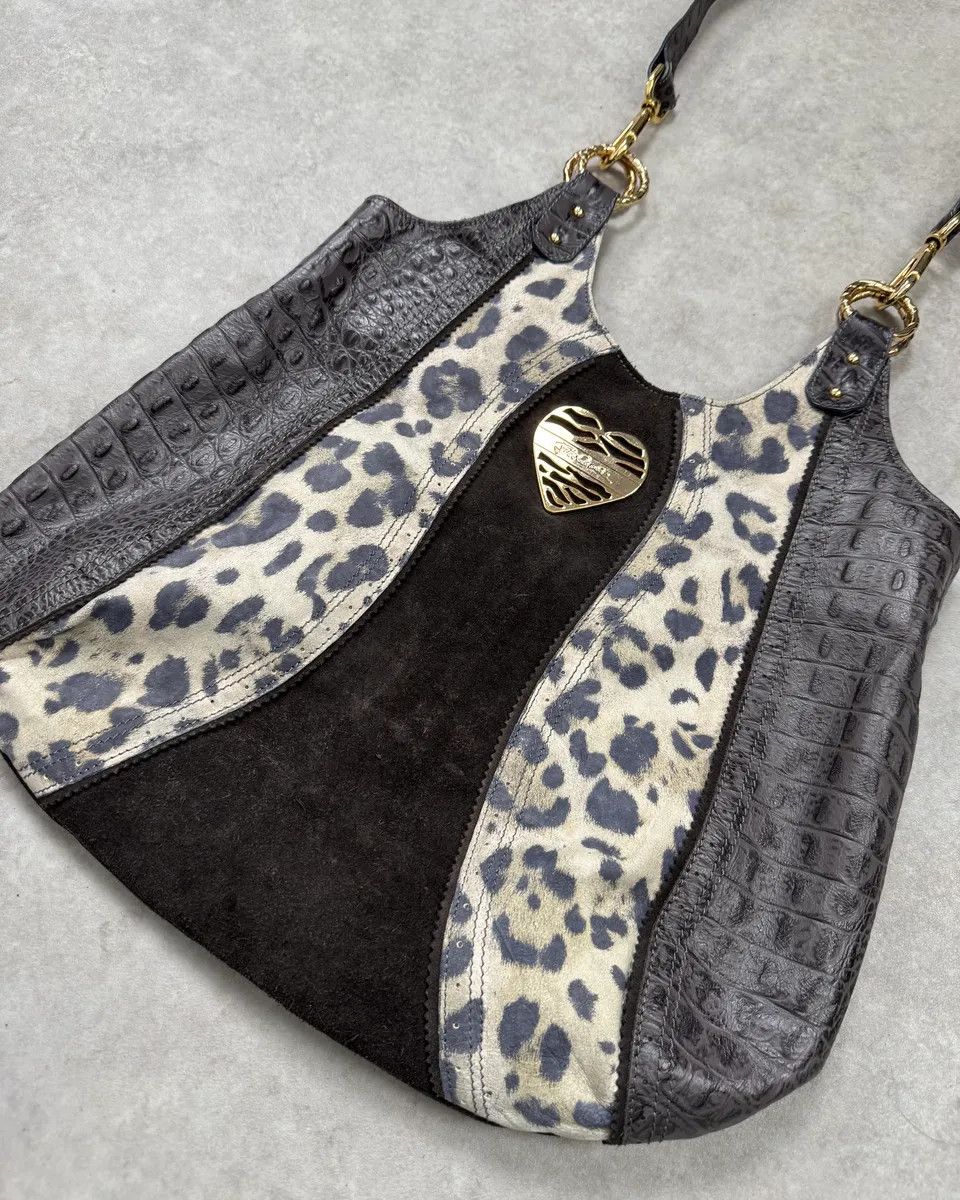 Just Cavalli Just Cavalli Brown Suede Crocodile Effect Leather Leopard Shoulder Bag Size ONE SIZE - 3 Thumbnail