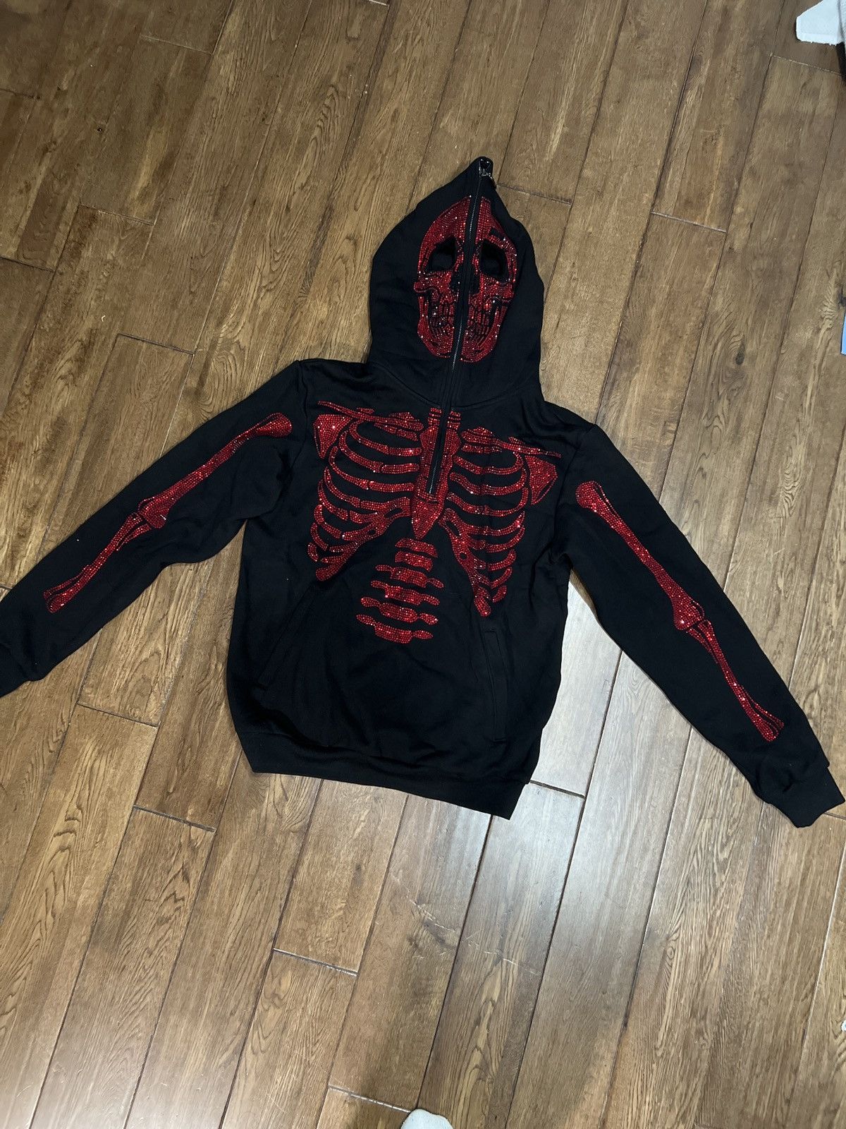 Streetwear Red Rhinestone Limited Edition Guapi Skeleton Full Zip 