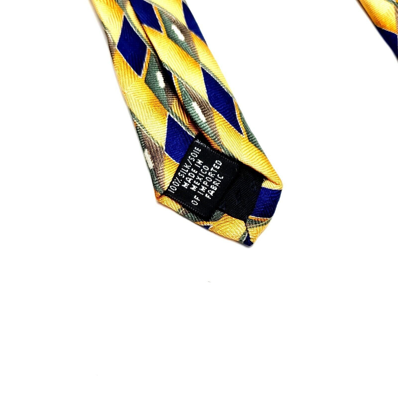 Oscar De La Renta Oscar De La Renta Silk Tie Yellow Print Short Wide Geometric Size ONE SIZE - 4 Thumbnail