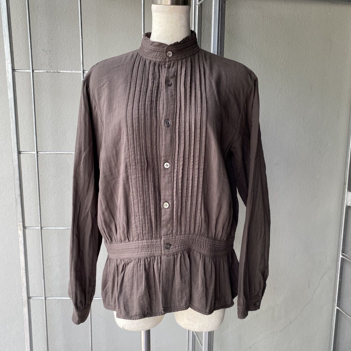 Issey Miyake Plantation Brown Pintuck Peplum Blouse. Size M / US 6-8 / IT 42-44 - 13 Thumbnail