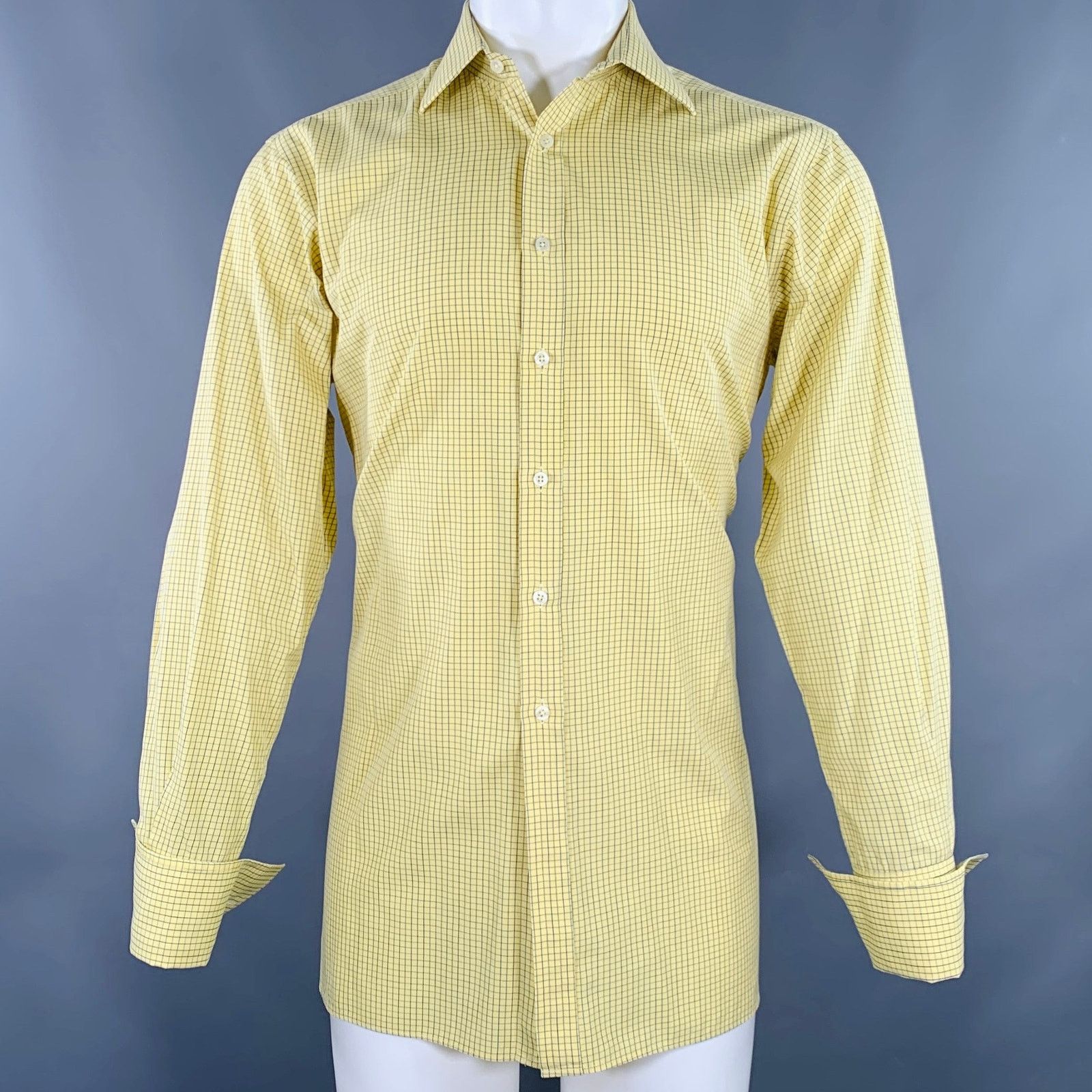 Pink Yellow Blue Checkered Cotton French Cuff Long Sleeve Shirt Size US M / EU 48-50 / 2 - 1 Thumbnail