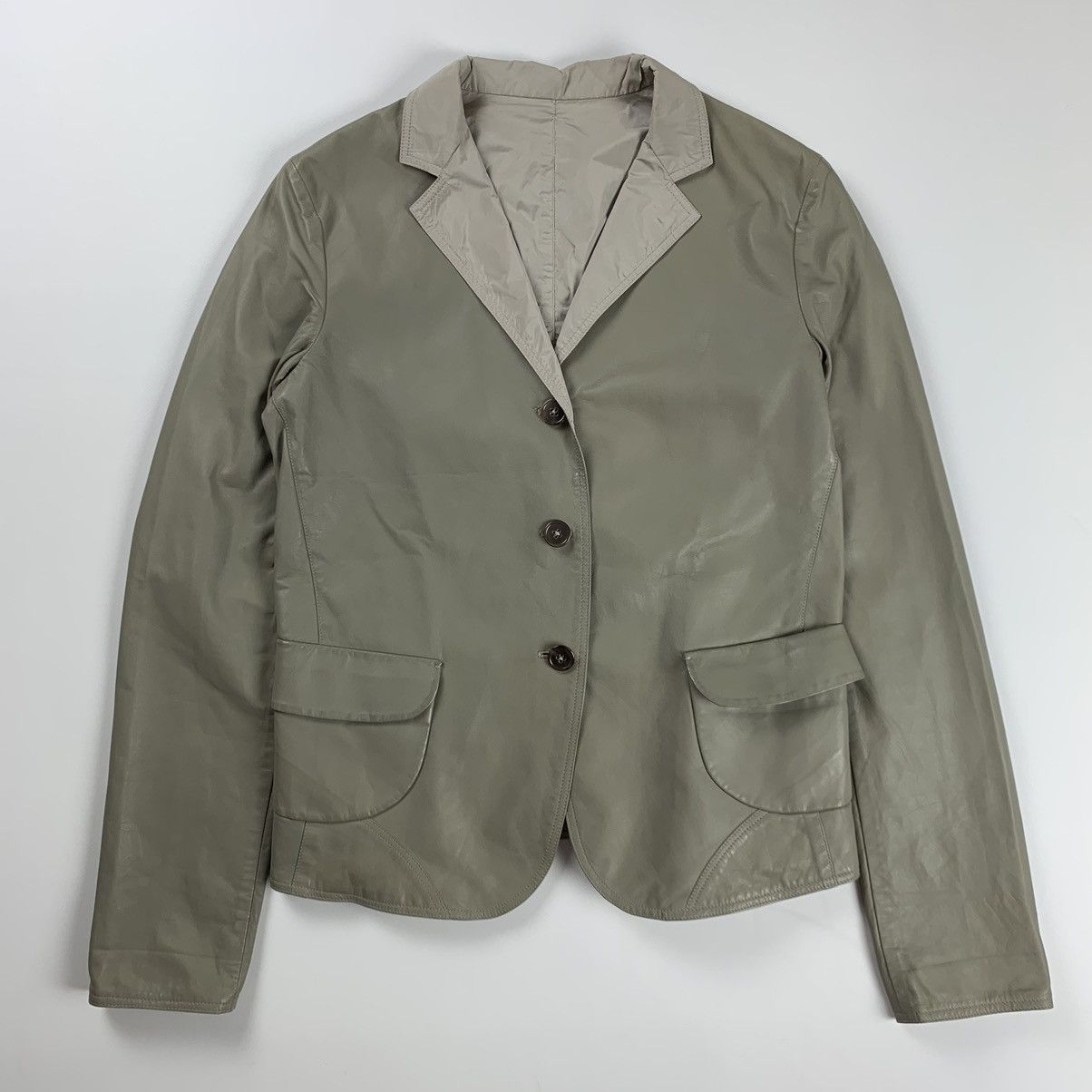 image of Jil Sander By Raf Simons Reversible Leather Blazer Jacket in Grey/Beige, Women's (Size XS)