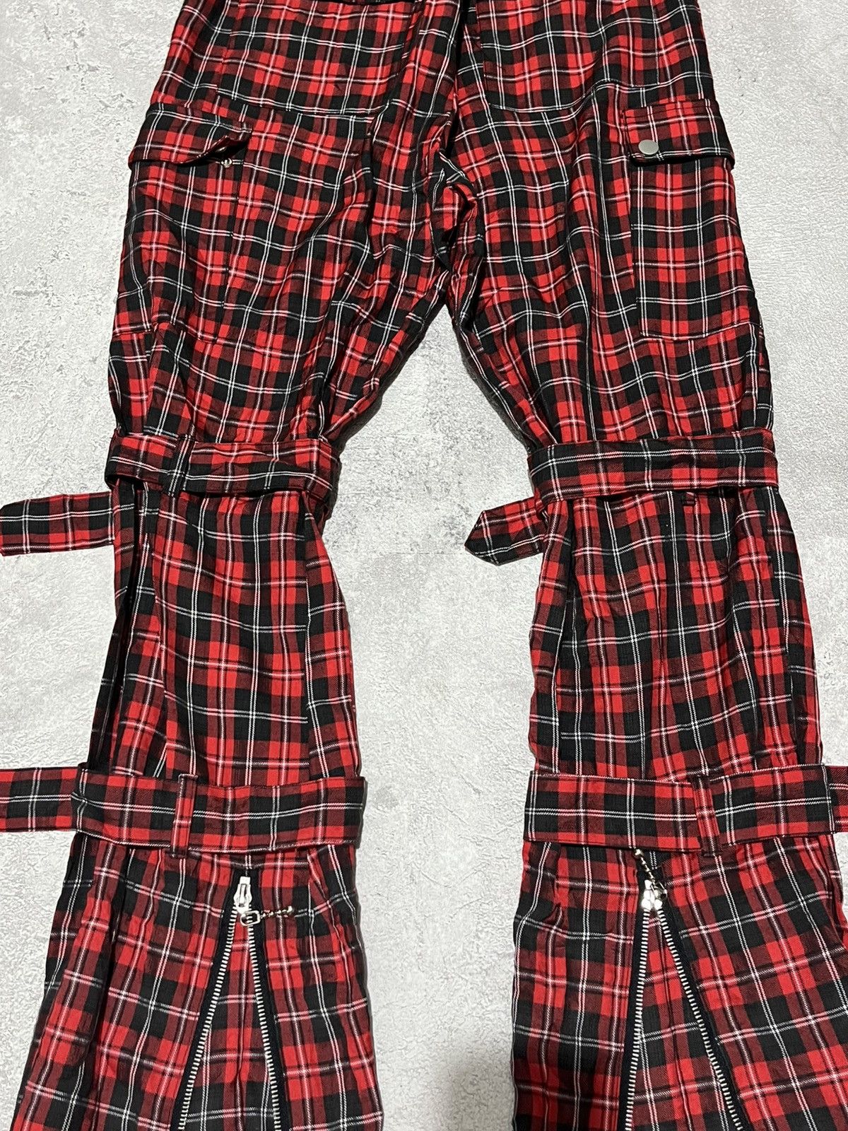 Japanese Brand Mad Punk Tartan Bondage Flare Pants Size 26" / US 2 / IT 38 - 7 Thumbnail
