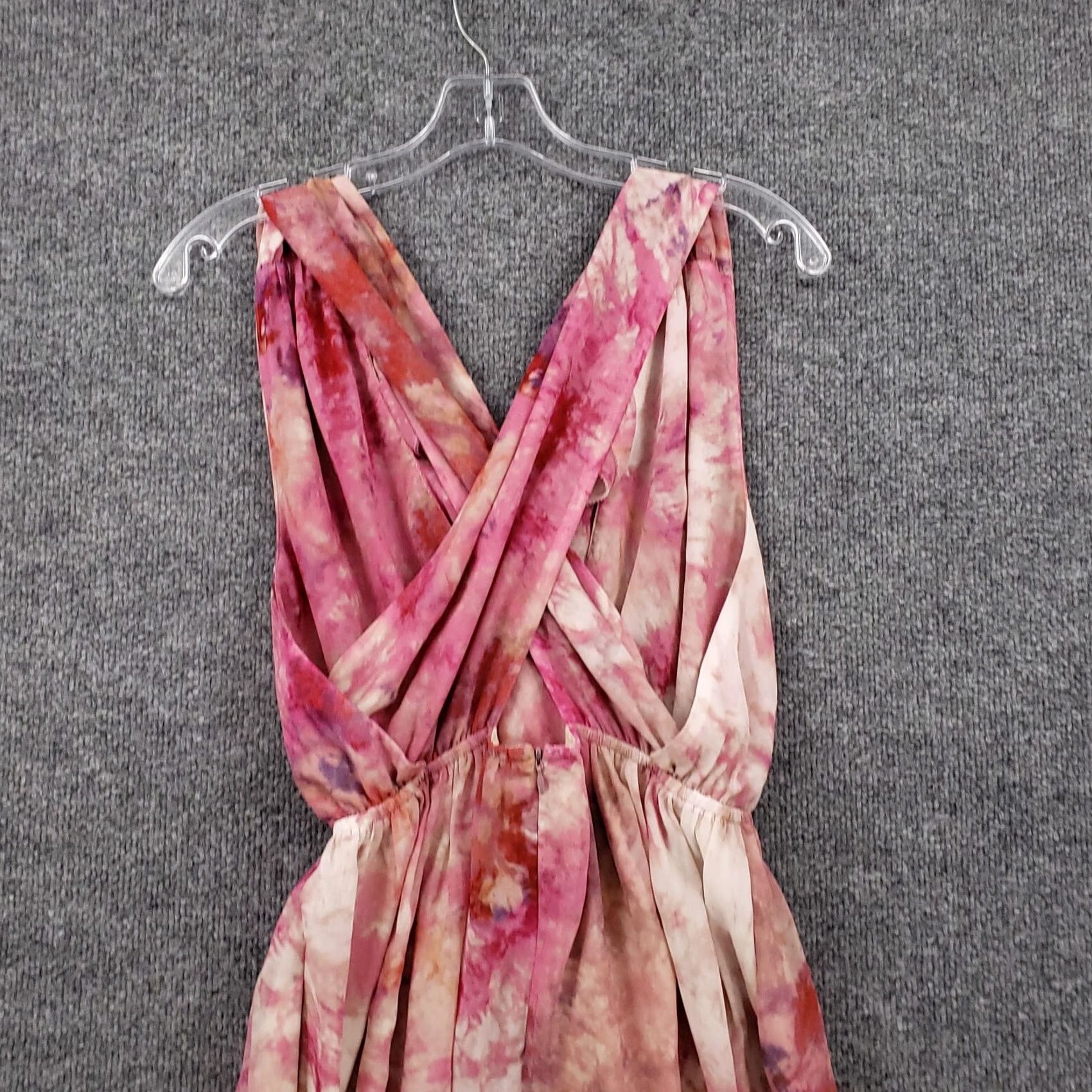 Pinko Rachel Roy Dress Womens 0 Pink Mini Tie-Dye V-Neck Ruffled Back Criss Cross Zip Sleeveless Size XS / US 0-2 / IT 36-38 - 7 Thumbnail