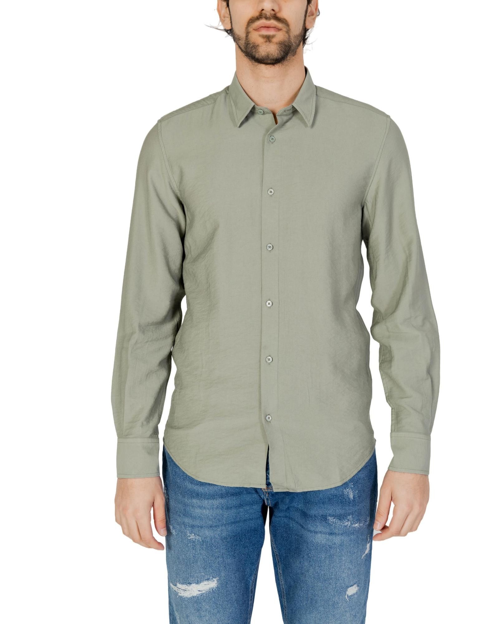 image of Antony Morato Long Sleeve Classic Button-Up Shirt in Green, Men's (Size Medium)